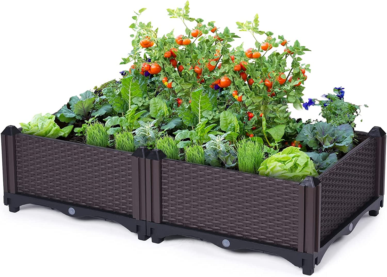 Raised Garden Bed Planter Box with Drainage Perfect for Vegetable Herbs Flower Self Aerating Reservoir Indoor Outdoor Weather Resistant Interlock Design
