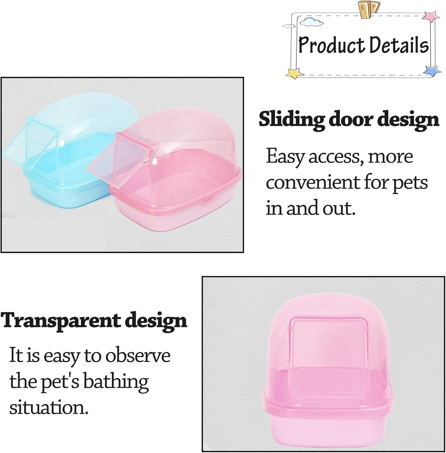 Kathson Dwarf Hamster Bathroom, Chinchilla Sauna Room Plastic Sand Bath House Ideal for Gerbils, Hedgehog, Squirrel and Other Small Animals (Random Color) image number 1