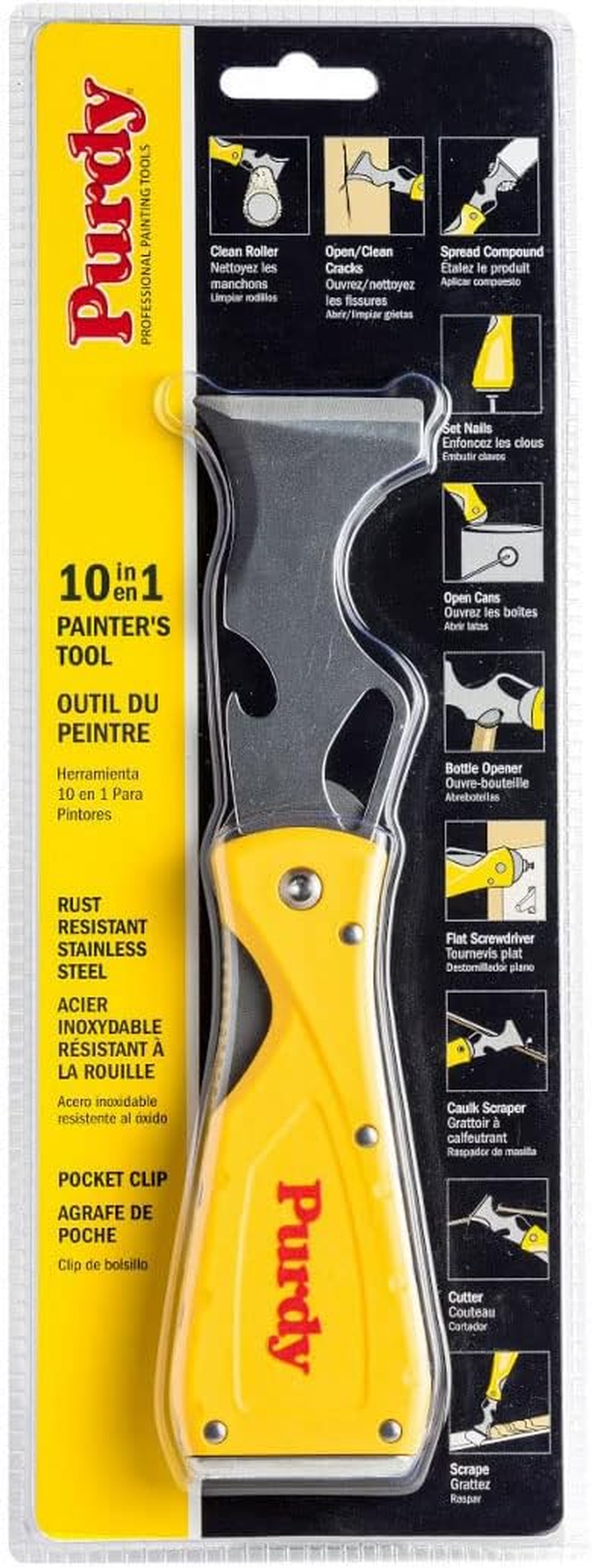 Purdy 10 in 1 Folding Painters Multi Tool Stainless Steel Scraper Putty Knife Hammerhead Nail Set image number 2