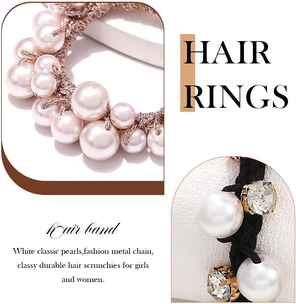 Taicols Pack of 4 Scrunchies Crystal Pearl Hair Bobbles for Women, Pearl Hair Accessories, Hair Ropes, Hair Bobbles, Strong Elastic Stretchy Hair Bands, Crystal Ponytail Holder, Hair Bobbles for Women and Girls image number 6