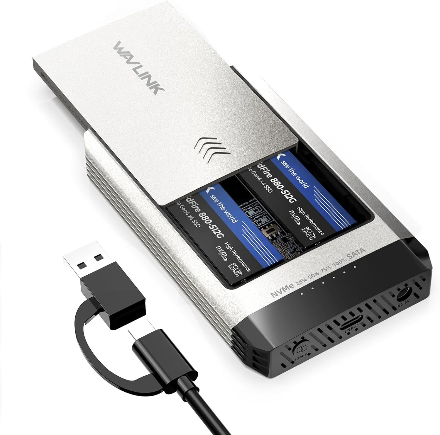 WAVLINK Nvme Cloner, M.2 Cloner Dual-Bay Offline Clone Tool-Free, 20Gbps M.2 Duplicator with Heat Dissipation, Nvme Enclosure for Ssds Pcie Sizes 2230/2242/2260/2280, Supports Nvme and SATA, up to 8TB image number 5