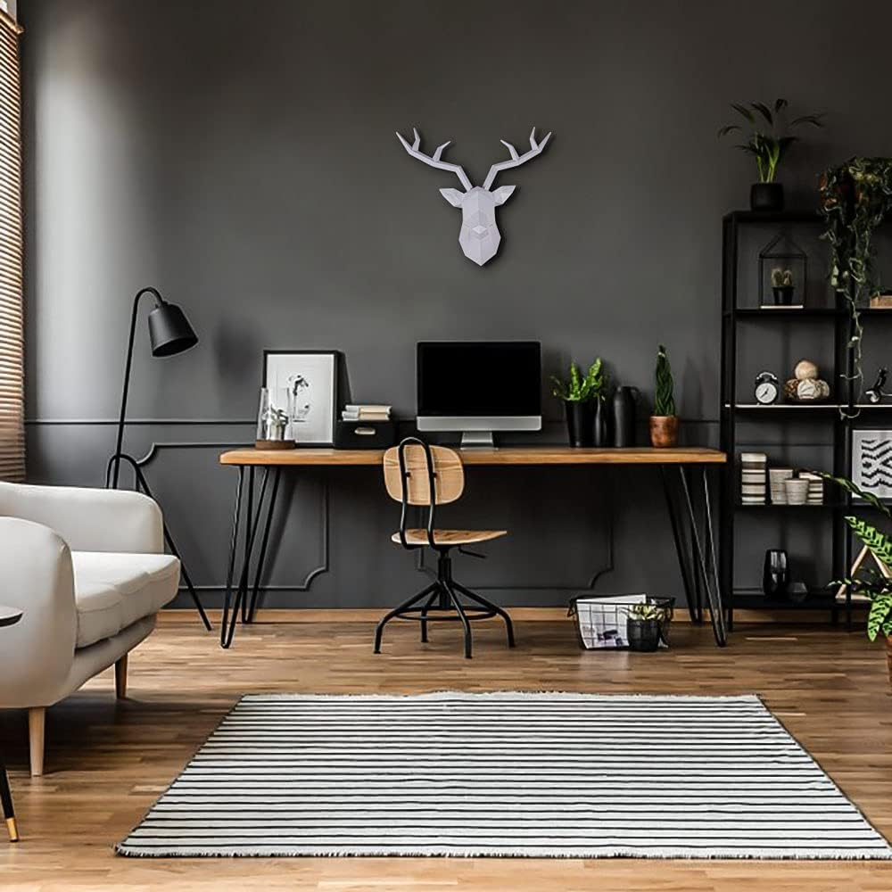 Deer Head Wall Decor Geometrical White Deer Antlers Wall Sculpture Faux Taxidermy Resin Wall Animal Head 19X7X17 Inches image number 4