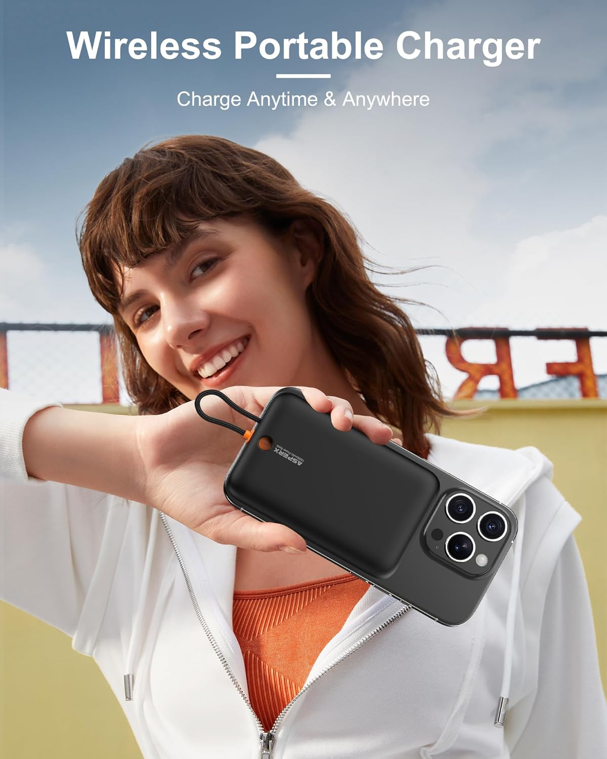 Asperx for Magsafe Power Bank 10000Mah, Wireless Portable Charger Built-In USB-C Cable, LED Display, Magnetic Battery Pack Compatible with Iphone 17/16/15/14/13/12 Serie(Black) - Off-White image number 3