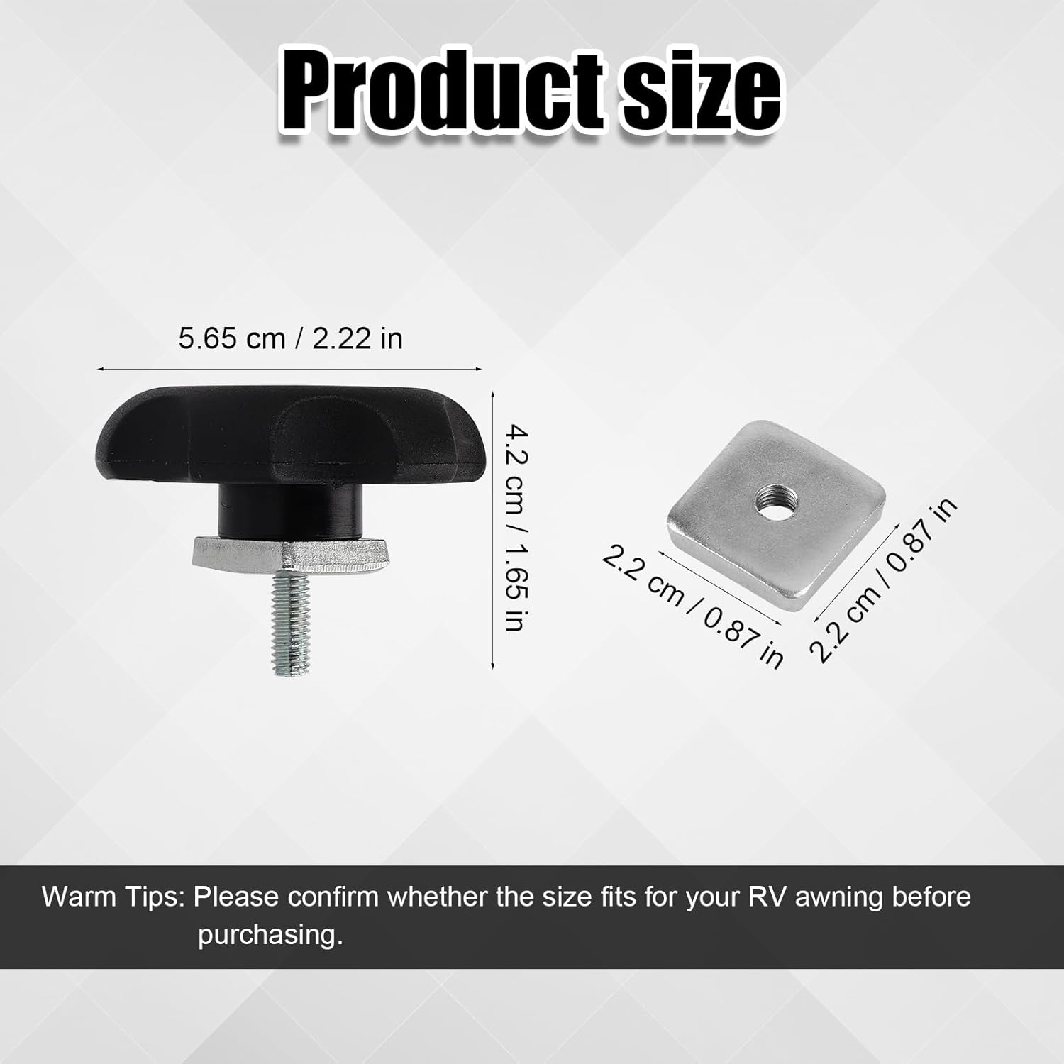 2Pcs RV Awning Brace Knob Nut Kit, Black Camper Awning Brace Knob Camper Awning Parts RV Awning Locking Knob with Square Nut Accessories for RV Motorhome Camper image number 3
