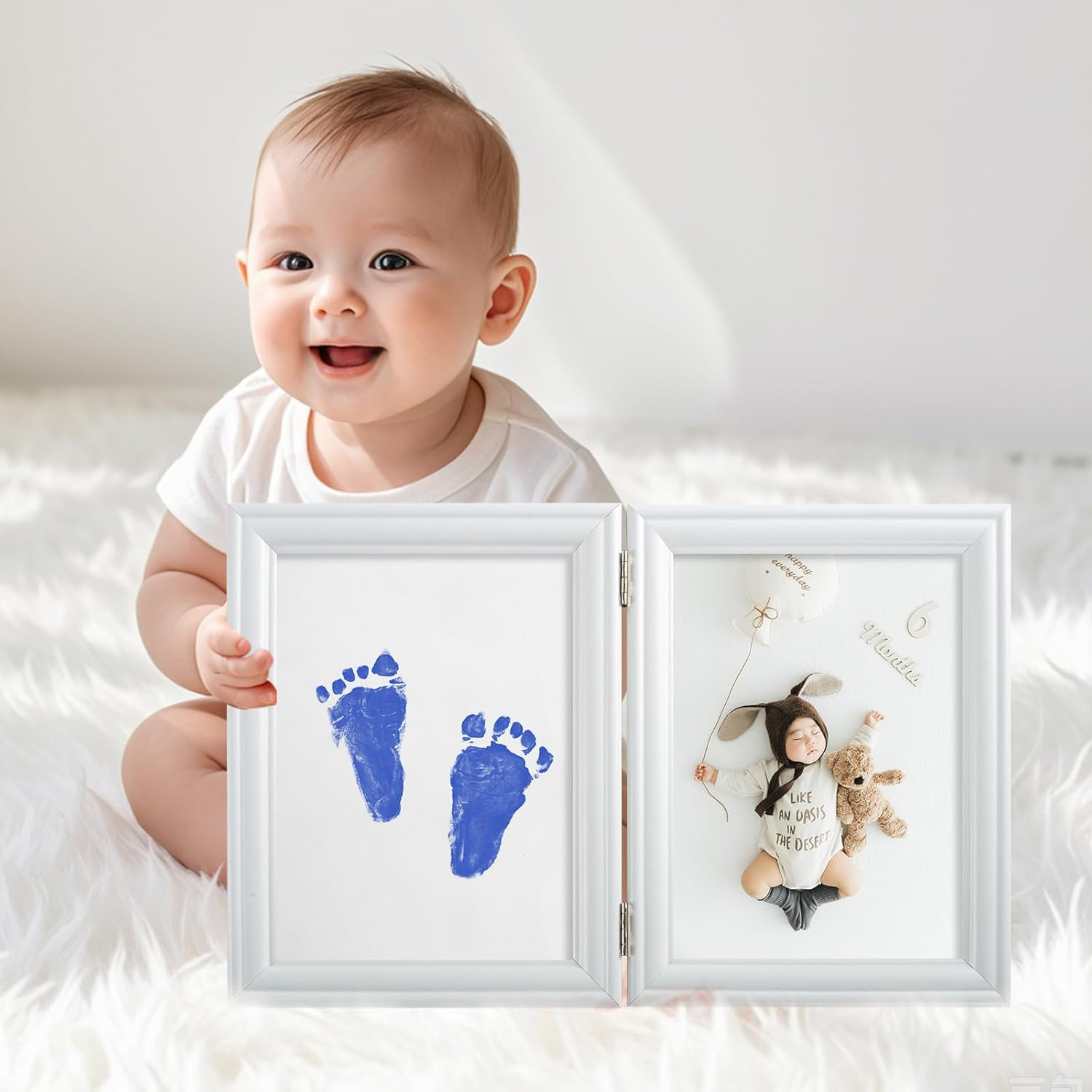 3 PCS Inkless Baby Print Baby Ink Hand and Footprint Kit, Handprint Picture Frame for Newborns Safe Clean Touch Ink Pad for Prints, Best New Mom and Shower Gift, Foot Impression Photo Keepsake for Girls & Boys (Blue) - Red image number 6