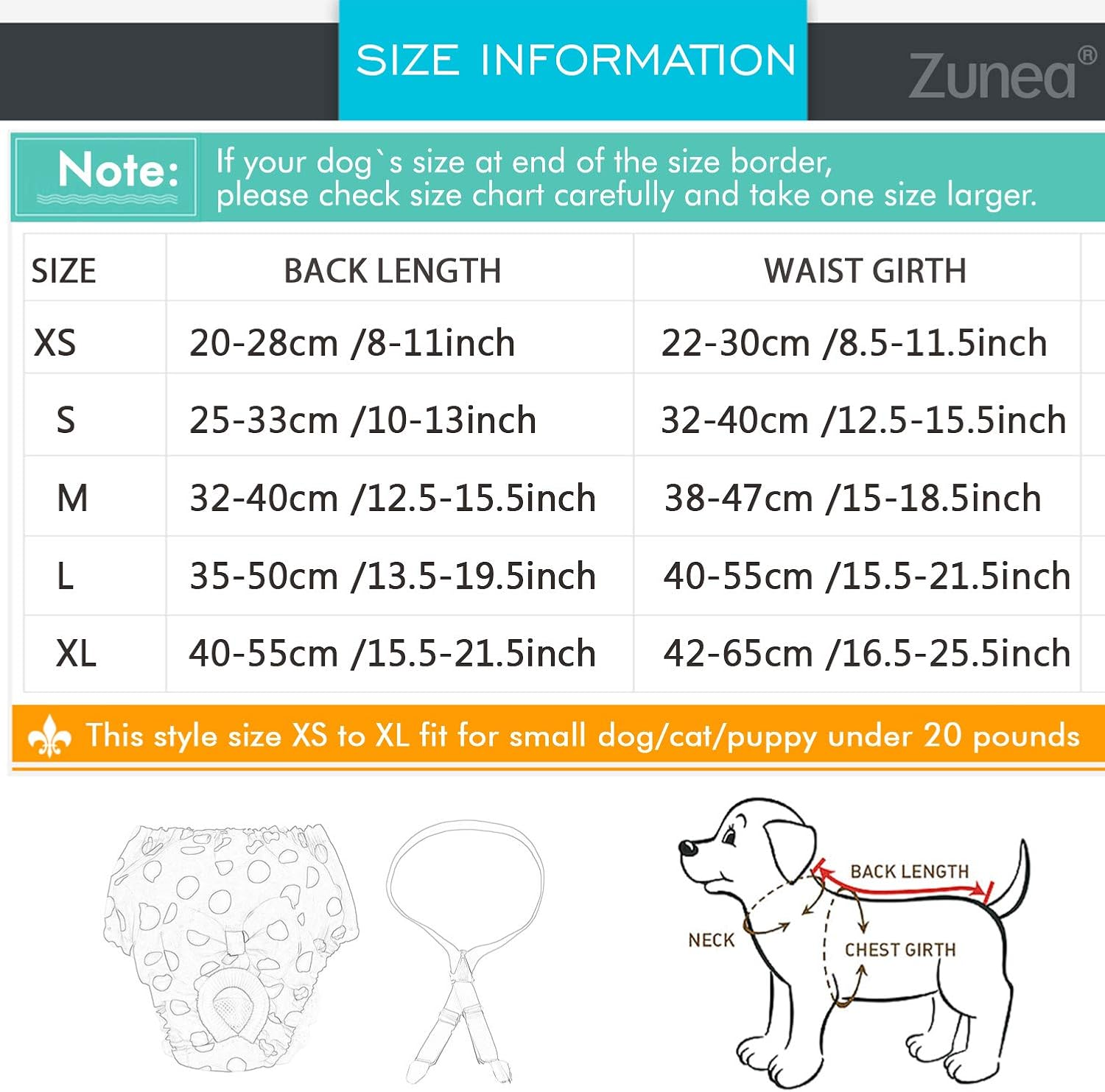 ZUNEA Small Dog Nappies for Female Dogs Reusable Washable Dog Diapers Cute Polka Dot Pet Sanitary Nappies with Adjustable Brace Puppy Physiological Pants Non-Absorbable Nursing Diaper image number 4