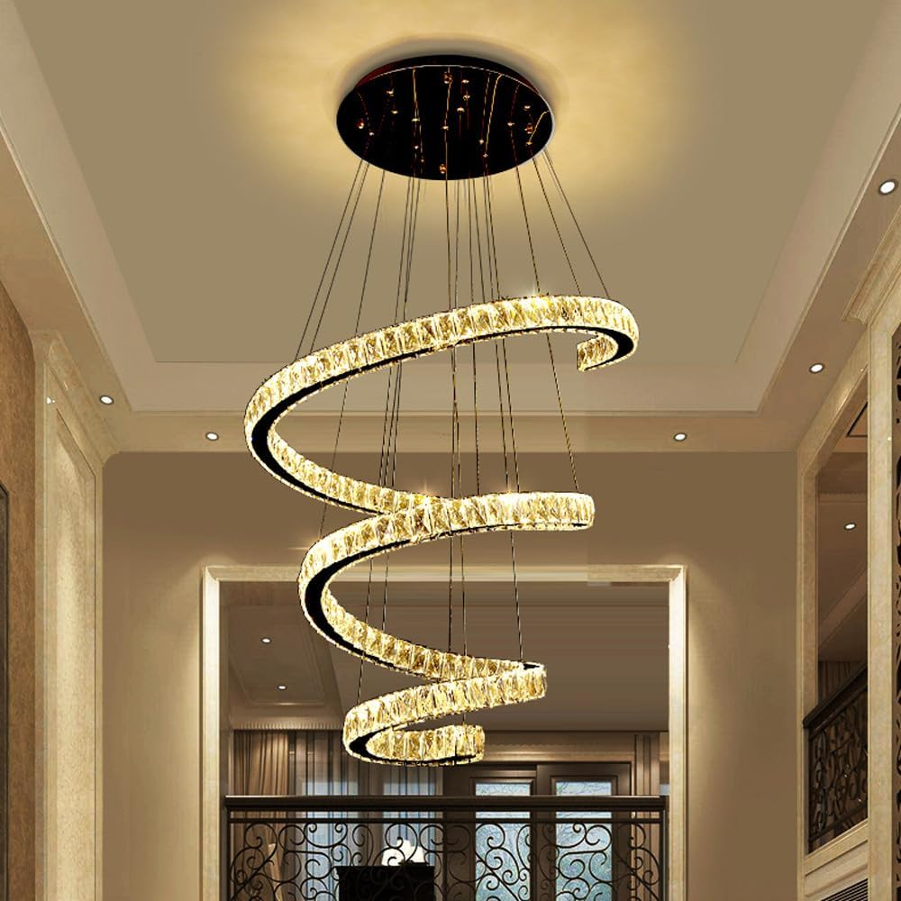 Crystal Chandelier - Large LED Pendant Light for High Ceilings, Adjustable Foyer Lighting Fixture for Staircase, Entryway, Living Room, Dining Room, Kitchen, Bedroom WFJ image number 4