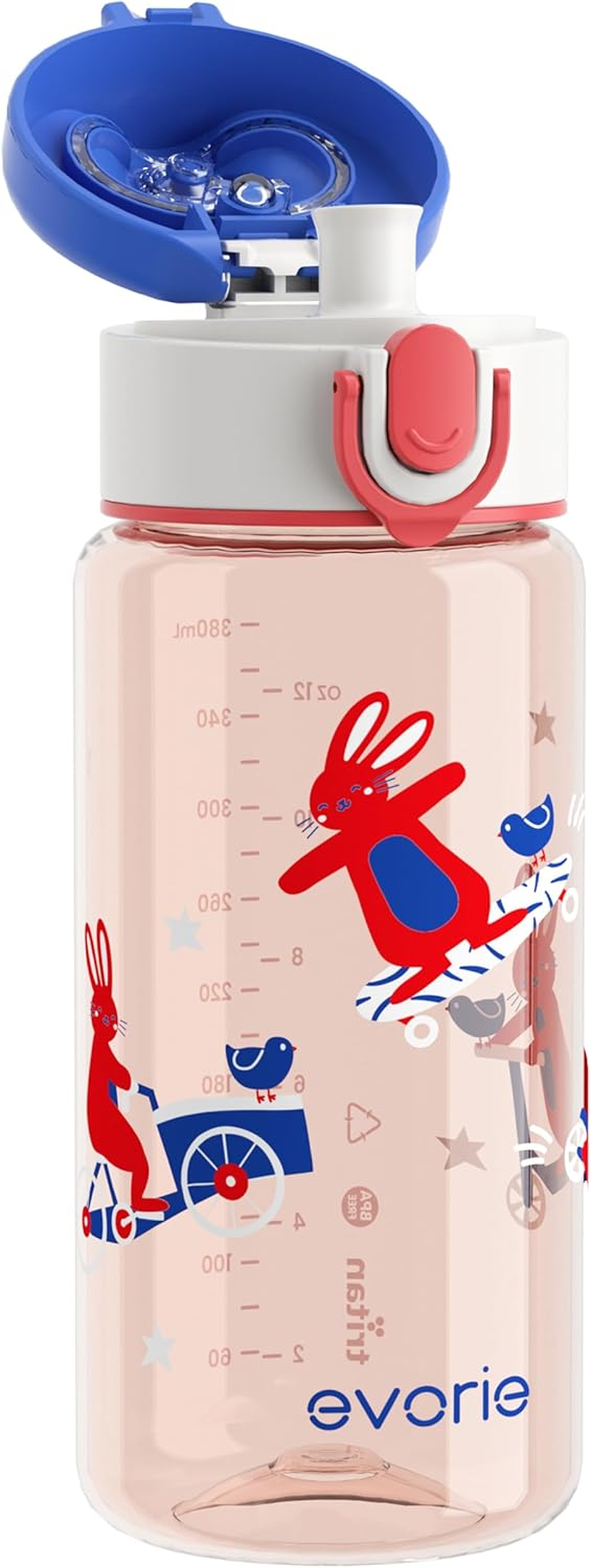 Evorie Kids Water Bottle for School, No Straw 13Oz BPA Free Tritan Bottle, Leak Proof with Flip Top Lightweight for Outdoor (Blue)