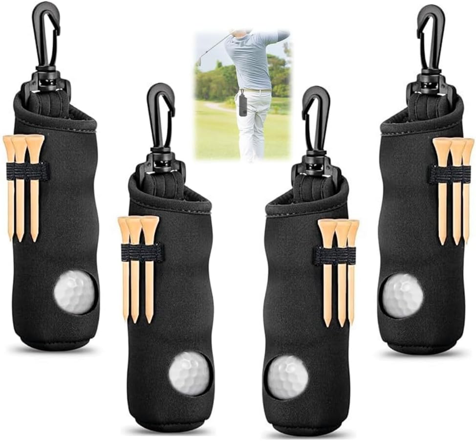 4 Pcs Golf Ball Tee Holder, Pouch Neoprene Golf Ball Pouch, Lightweight Portable Golf Ball Holder,Golf Tee Utility Bag, Golf Ball Carry Bag with Belt Clip, for Women Men Club image number 3