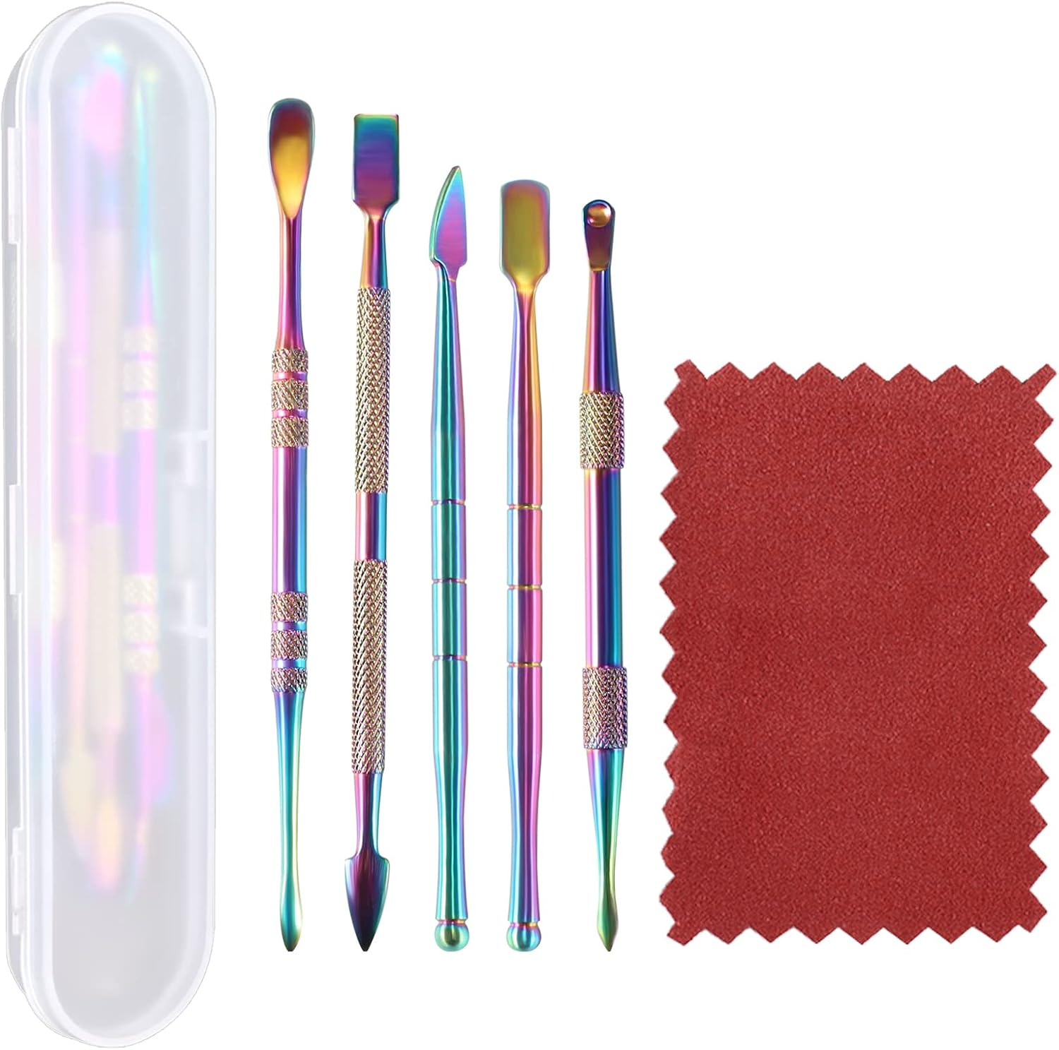 5Pcs Wax Carving Tools with Polishing Cloth Stainless Steel Wax Sculpting Kit Double Ended Colorful Tool image number 5