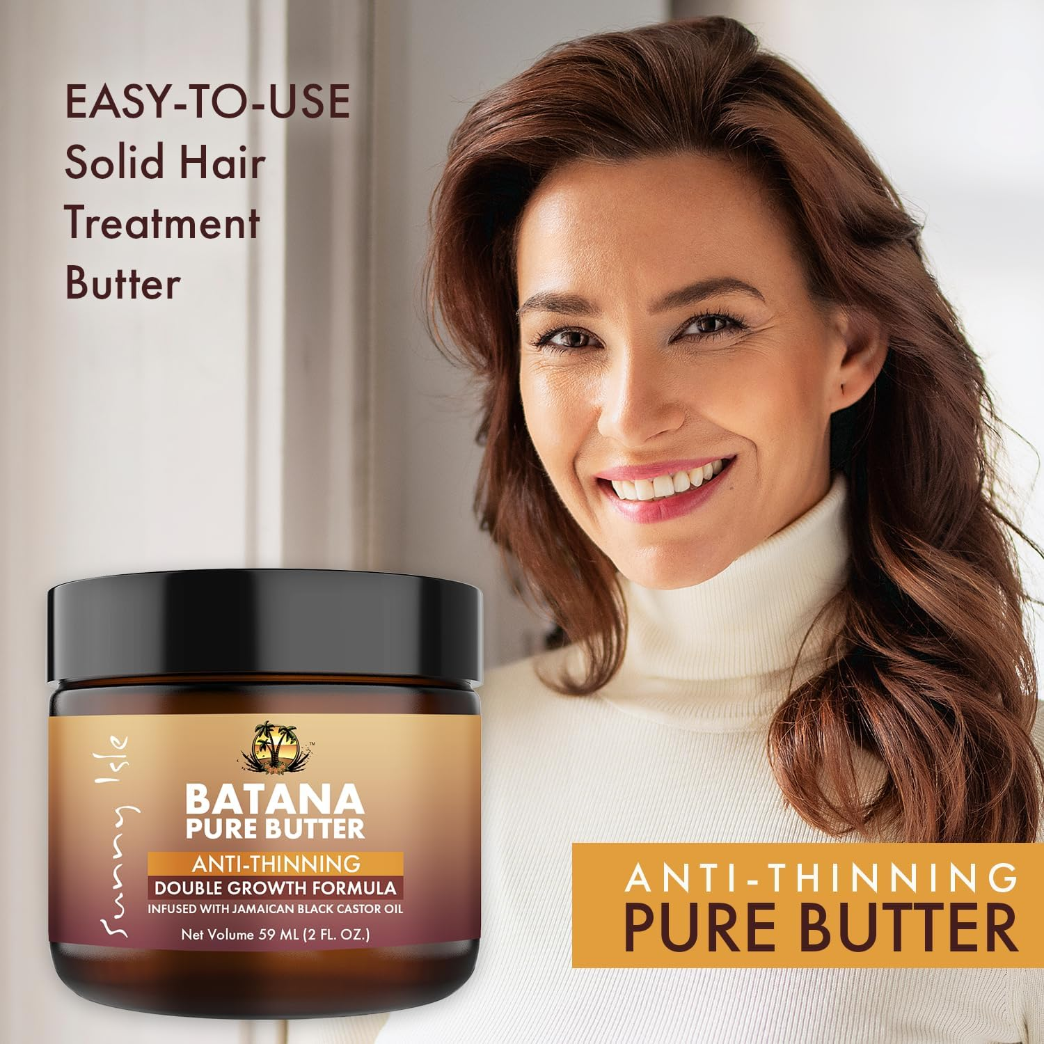 Sunny Isle Anti-Thinning Batana Pure Butter 2Oz | Infused with Jamaican Black Castor Oil | Double Growth Formula image number 5