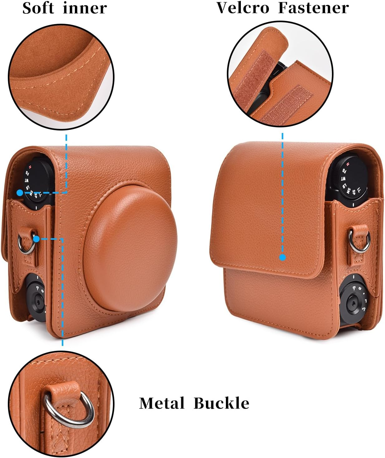Rieibi Camera Case for Instax Mini 99 - PU Leather Protective Case for Fujifilm Instax Mini 99 Instant Camera - Removable Case with Shoulder Strap Velcro Fastener - Brown - Grey image number 4