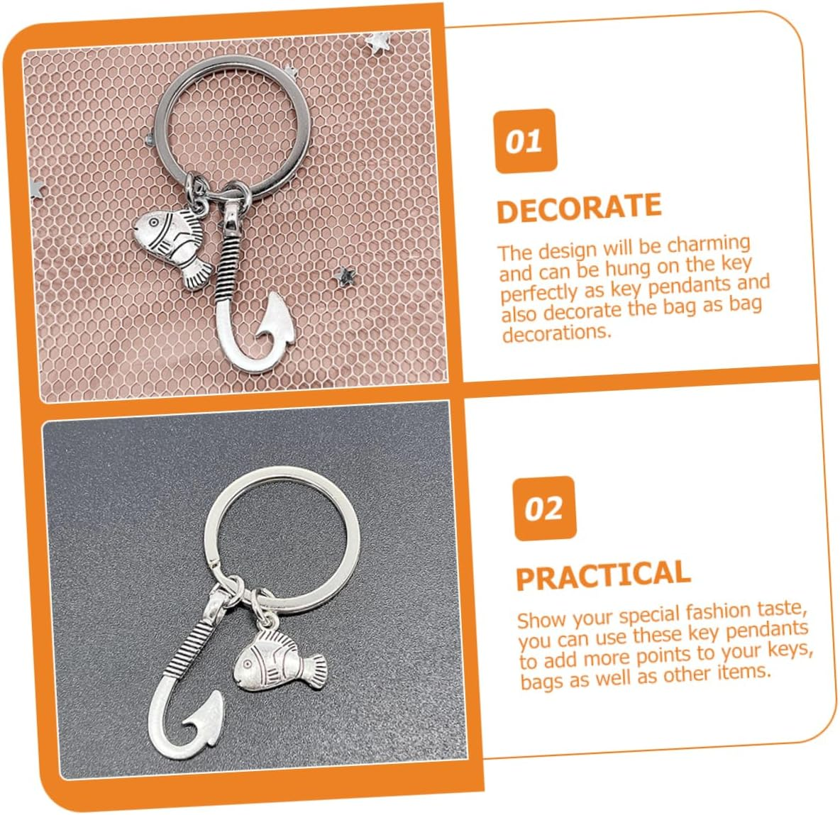 SAFIGLE 2Pcs Fish Keychains Fishing Hooks for Bag Key Rings Fishing Party Favors and Keychain Accessories for Boys and Girls