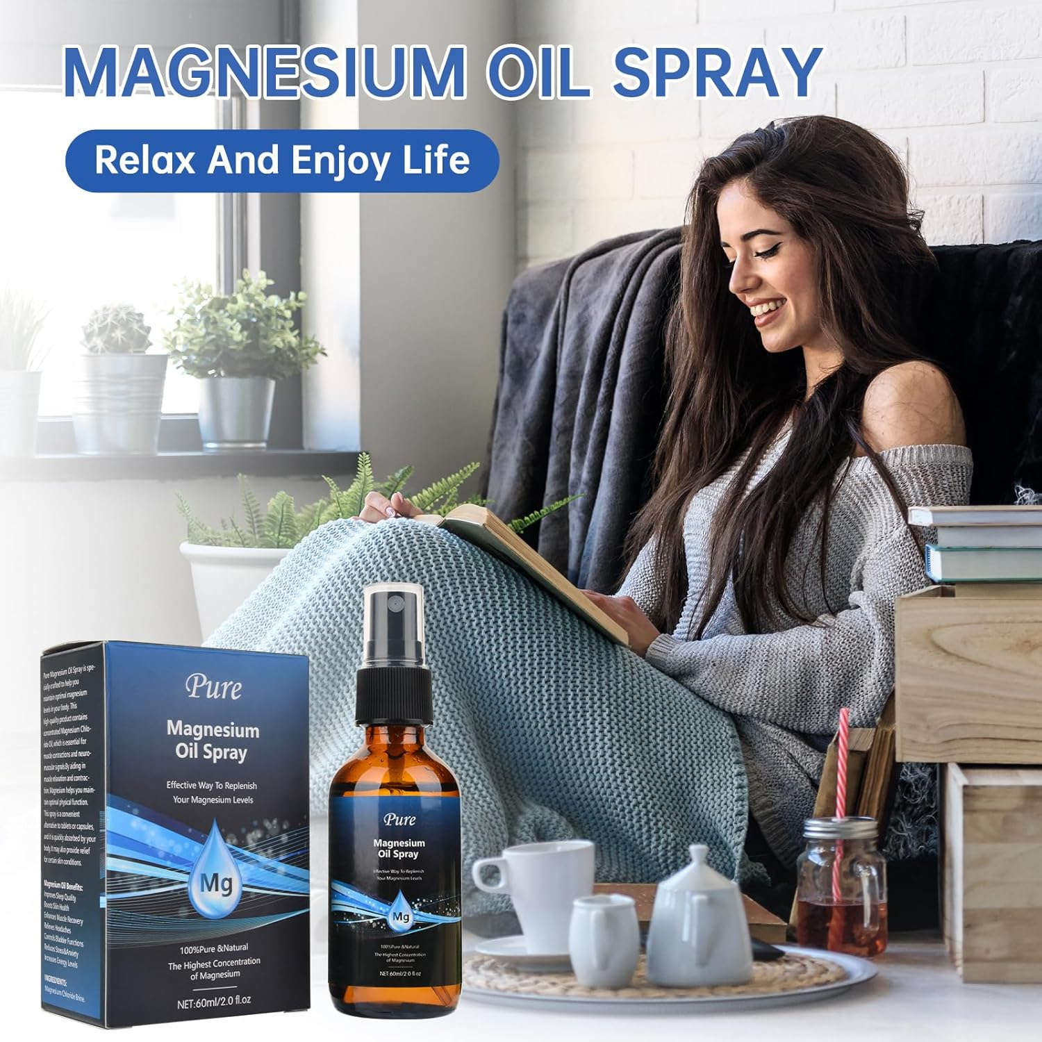 Pure Magnesium Oil Spray - Topical Magnesium Spray for Feet and Body - Natural Magesium Oil Nourishes the Skin - Gentle on Skin, Easy to Absorb and Use - Non-Greasy for Daily Routine image number 2