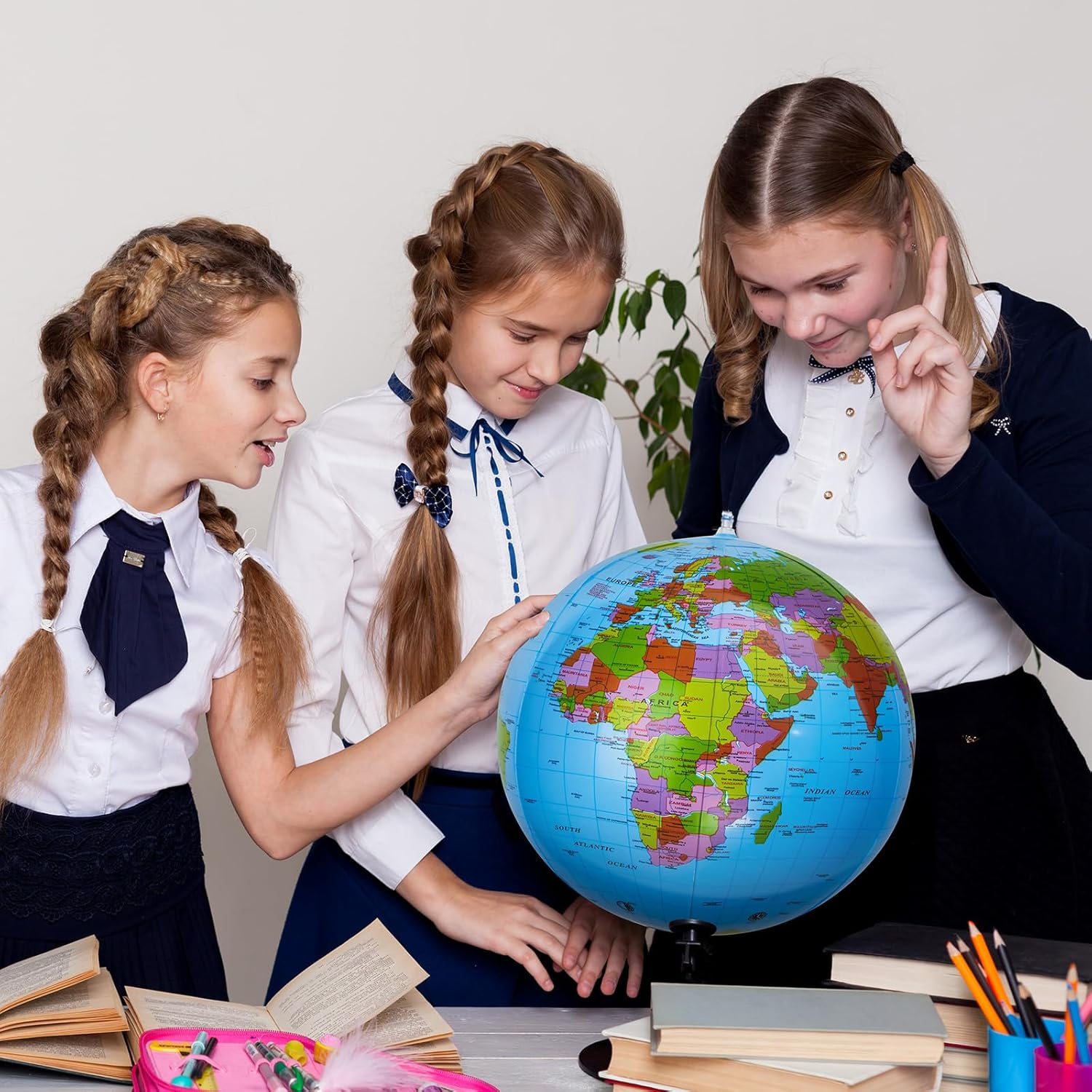 16 Inches Inflatable World Globe - Topographic Map Earth Beach Ball for Kids School Classroom Geography Party Supplies - PVC Giant Blow up Globe image number 2