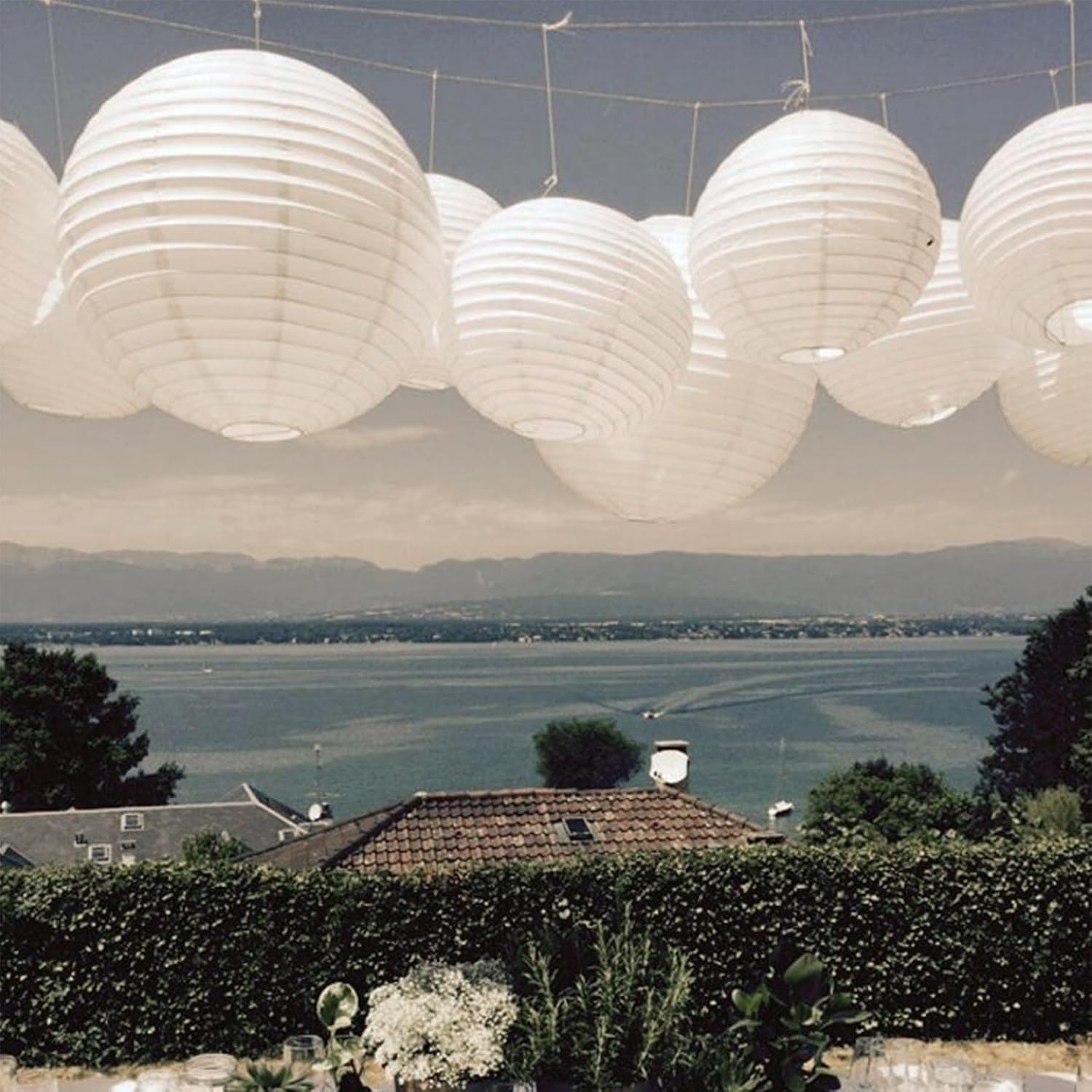 Pack of 2 20 Cm Lanterns, White, Paper Lampshade, Paper Lantern, Paper Lantern, Lampshade Paper round for Creative DIY Projects, Party, Garden, Wedding Decoration, Hot Balloon Decoration for Birthdays image number 6