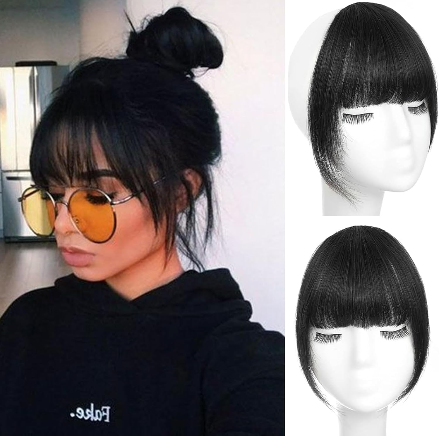 ORIGEN Real Human Hair Clip in Bangs, Brown Black, WIG, Straight, Strikes