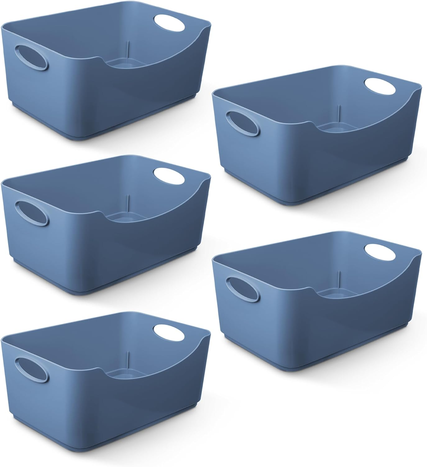 KEPLIN Plastic Studio Basket - Container Boxes for Storage Organising in Home or Office - Suitable for Shelfs Drawers Laundry Cupboard (Navy, Set of 6)