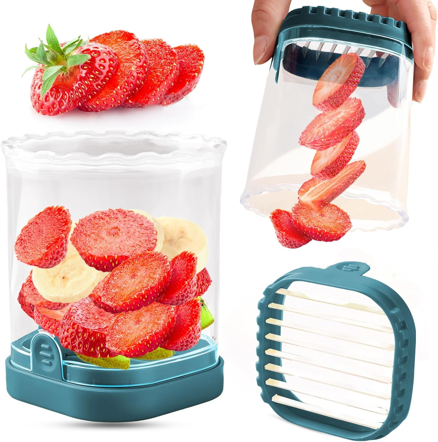 Fruit Slicer Cup | Strawberry Slicer | Banana Slicer | Grape Cutter | Egg Slicers | Detachable Fruit Cutter Slicer with Push Plate | Creative Strawberry Slicer Kitchen Gadget (Black + Pink)