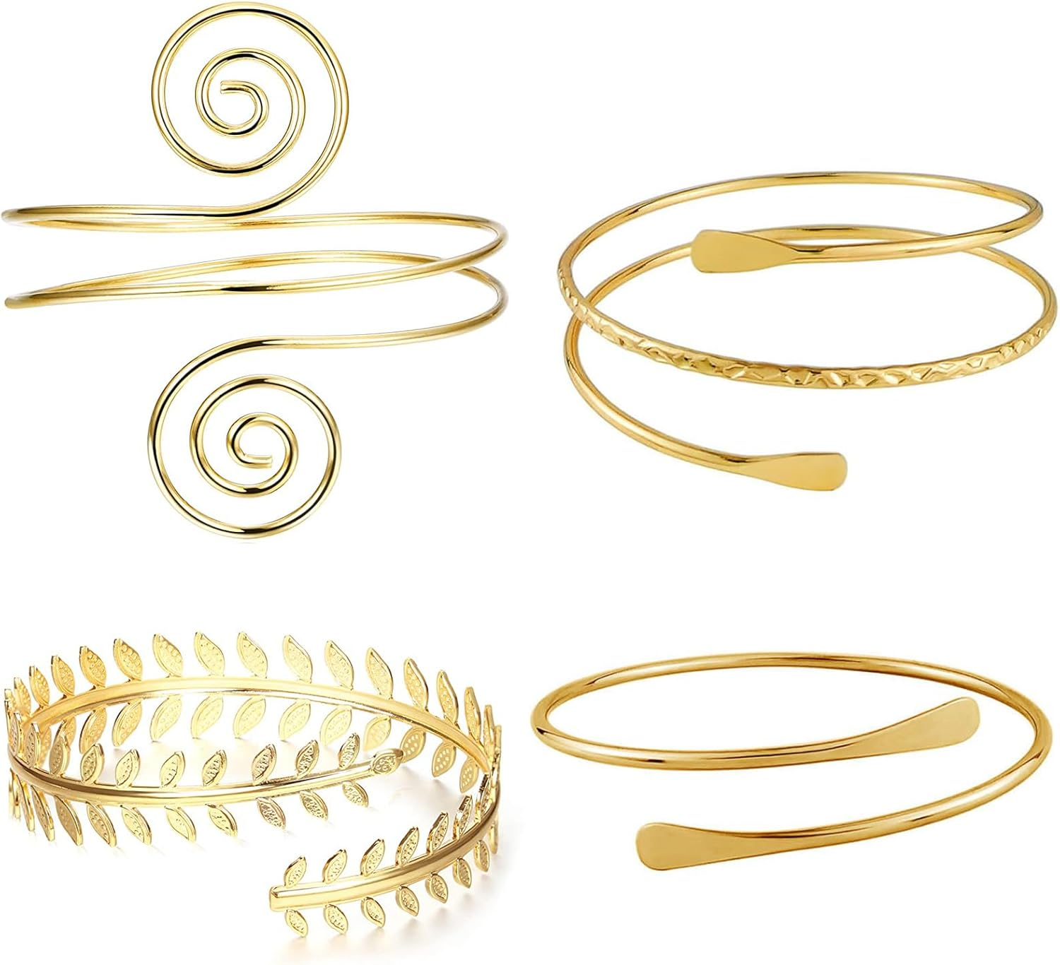 ZKFSIE 4 Pcs Gold Arm Cuff Set, Adjustable Upper Arm Cuff for Women, Stylish Jewelry for Everyday Wear and Special Occasions, One Size, Bronze, Agate