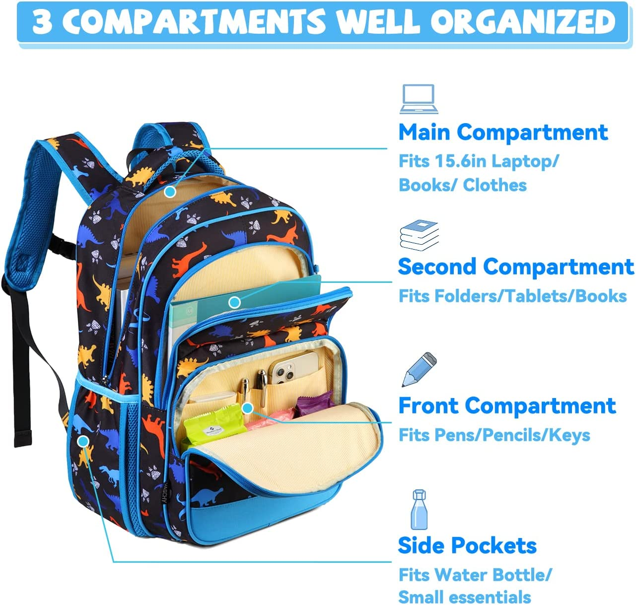 Kids Backpacks,Vaschy Large Water Resistant Backpack for Preschool/Primary/Elementary School Bookbag for Boys Girls with Reflective Tape image number 4