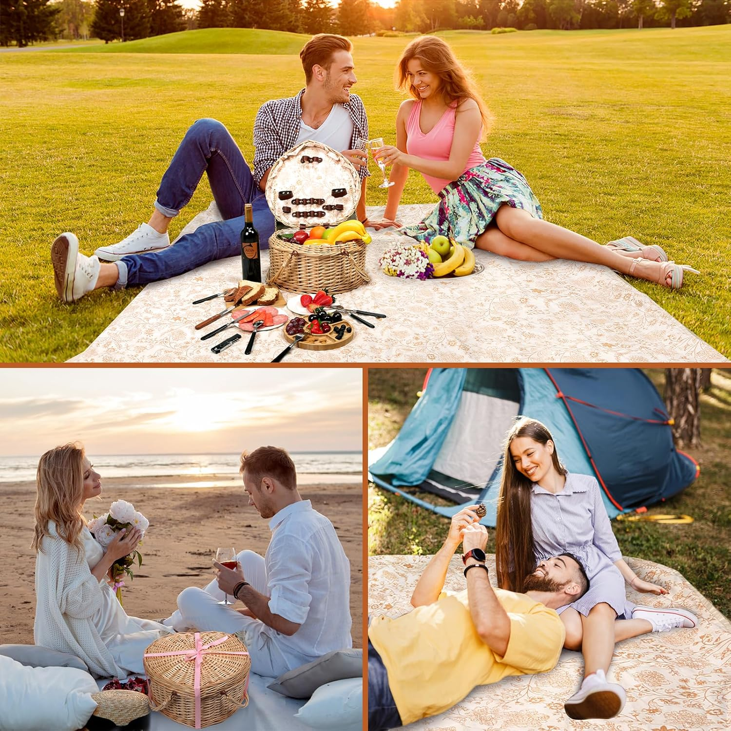 Hap Tim Heart Wicker Picnic Basket for 2 Person Set with Blanket & Bamboo Plate & Cheese Board, Couples Gifts, Wedding Gifts, Engagement Gifts (Y2405) image number 1