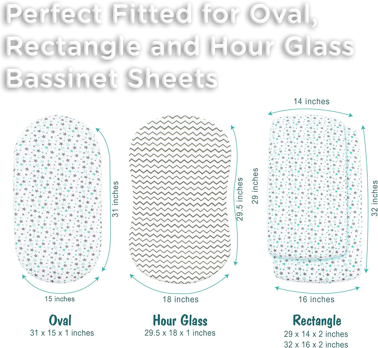 Baby Bassinet Sheet Set for Girl, 3 Pack, Universal Fitted for Oval, Hourglass & Rectangle Bassinet Mattress, Fitted Sheets Size 32 X 16 X 4 Inches image number 3