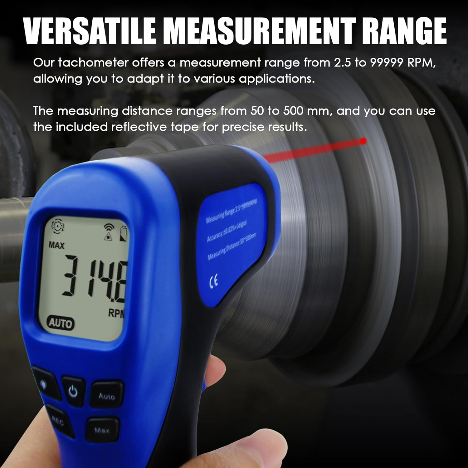 Laser Photo Tachometer Motor Speed Gauge Tester Non-Contact RPM Meter Motor Speed Gauge Gun - Accurate RPM Measurement with Rotational Record (Digital Tachometer) image number 6