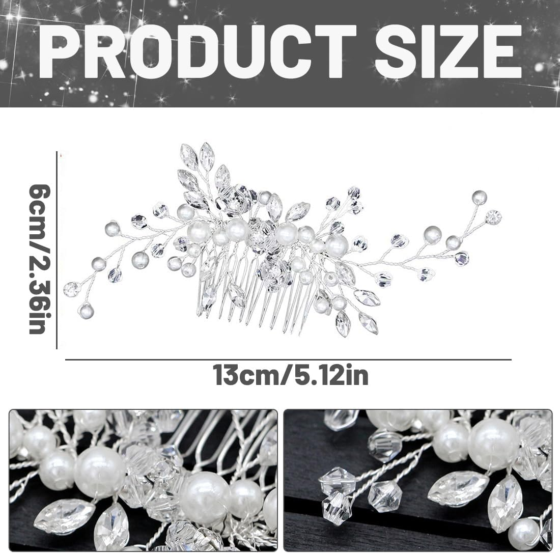Flower Wedding Hair Comb Silver Pearl Headpiece Bridal Hair Accessories for Women and Girls image number 2