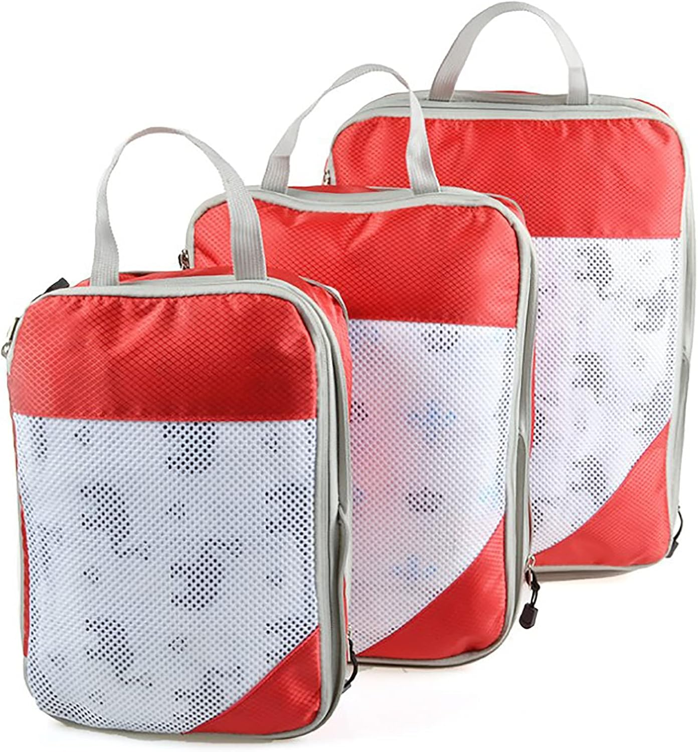 OEIPSMK Packing Cubes for Travel, Compression Packing Cubes 3 Pcs Travel Cubes Set Foldable Suitcase Organizer Lightweight Luggage Storage Bag,Red, Gray image number 5