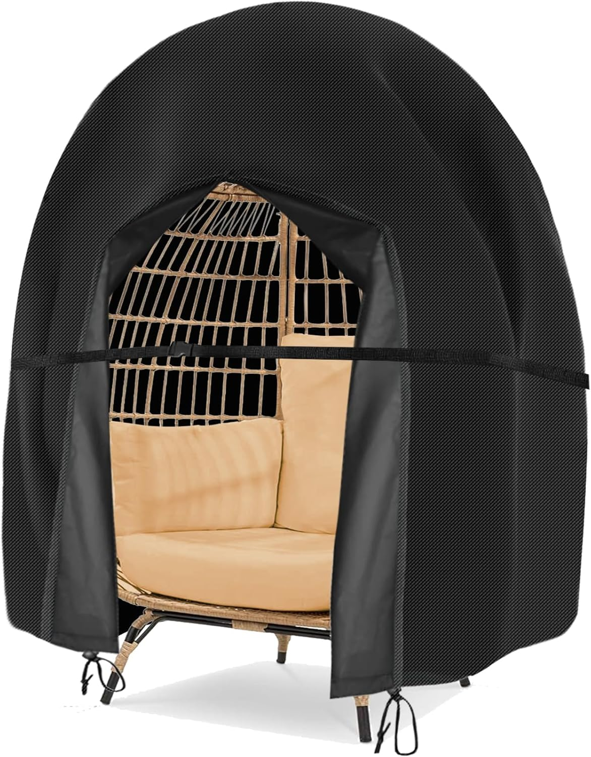 Wide Smile Double Egg Chair Cover Outdoor Waterproof Heavy Duty Garden Cocoon Wicker Patio 2 Seat Large Egg Swing Chair Pod Cover 420D Oxford Fabric with Zipper and Drawstring 230X200Cm Black image number 2