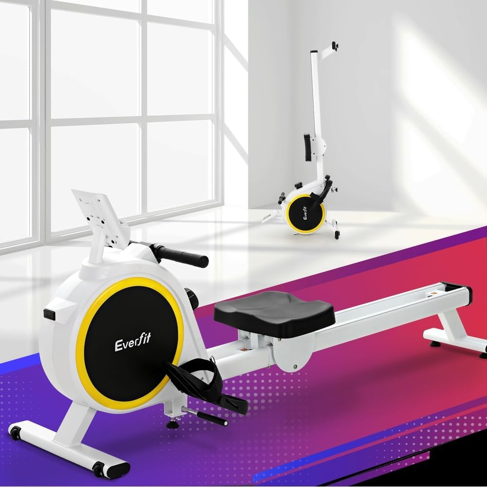 Everfit Elastic Rope Resistance Rowing Machine, Foldable Magnetic Rower Home Gym Fitness Equipment Cardio Workout Exercise, Adjustable 16 Levels 120KG Weight Capacity White image number 3