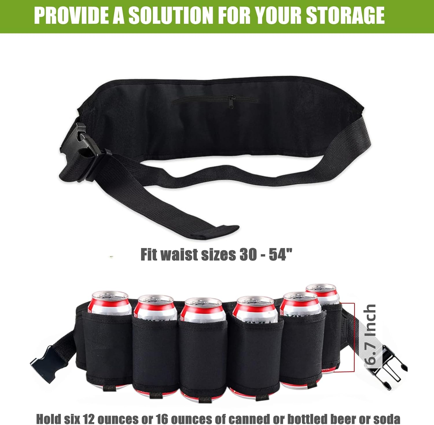 BLIRITEL Beer Belt Holster Holds 6 Cans, Beer Belt Holder for Men, Beer Holster Belt, Adjustable Waist Pack Bag Belt, Perfect for Parties Picnic Camping (Black) image number 2