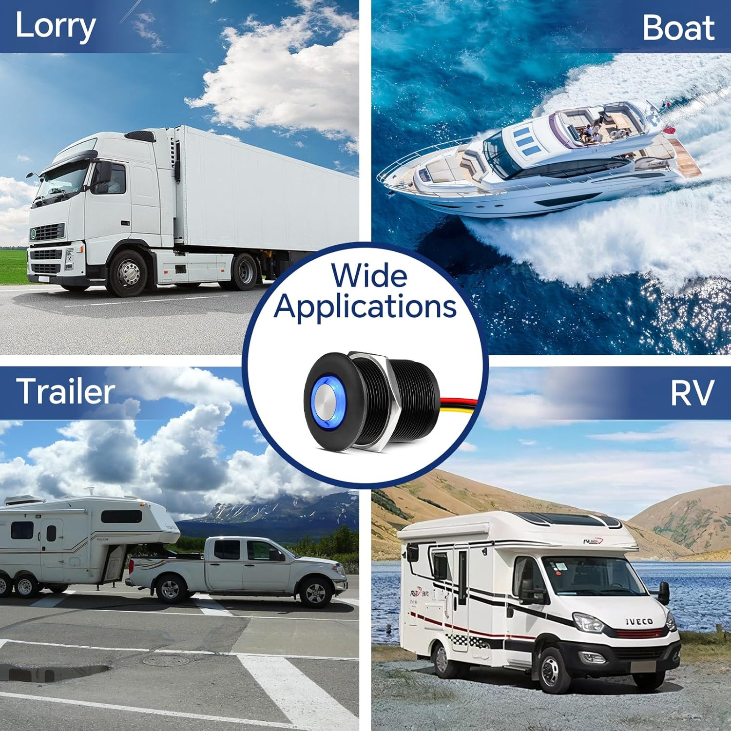 Obeaming 12V Dimmer Campervan Boat Light High-Side PWM Dimming Switch, 22Mm Mounting Hole with Blue Backlight for LED Strip Light 12V LED Halogen Incandescent, All-Aluminum Shell 6A (Black) image number 2