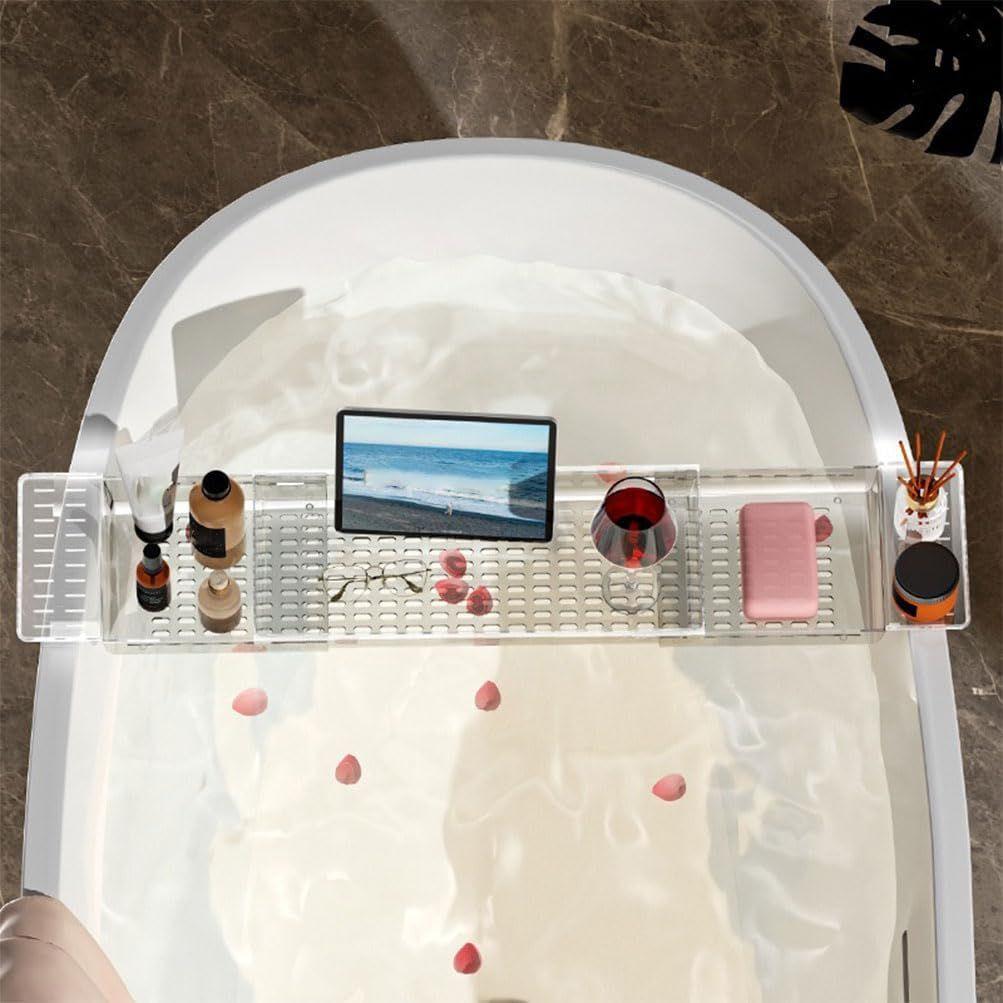 Bathtub Tray Retractable Bathtub Rack Trays Multifunction Storagetub Shelf Bath Tub Tray Table Bath Tub Organizer Acrylic Companion Bathroom for Home Bathtubed, Relaxing Spa image number 3