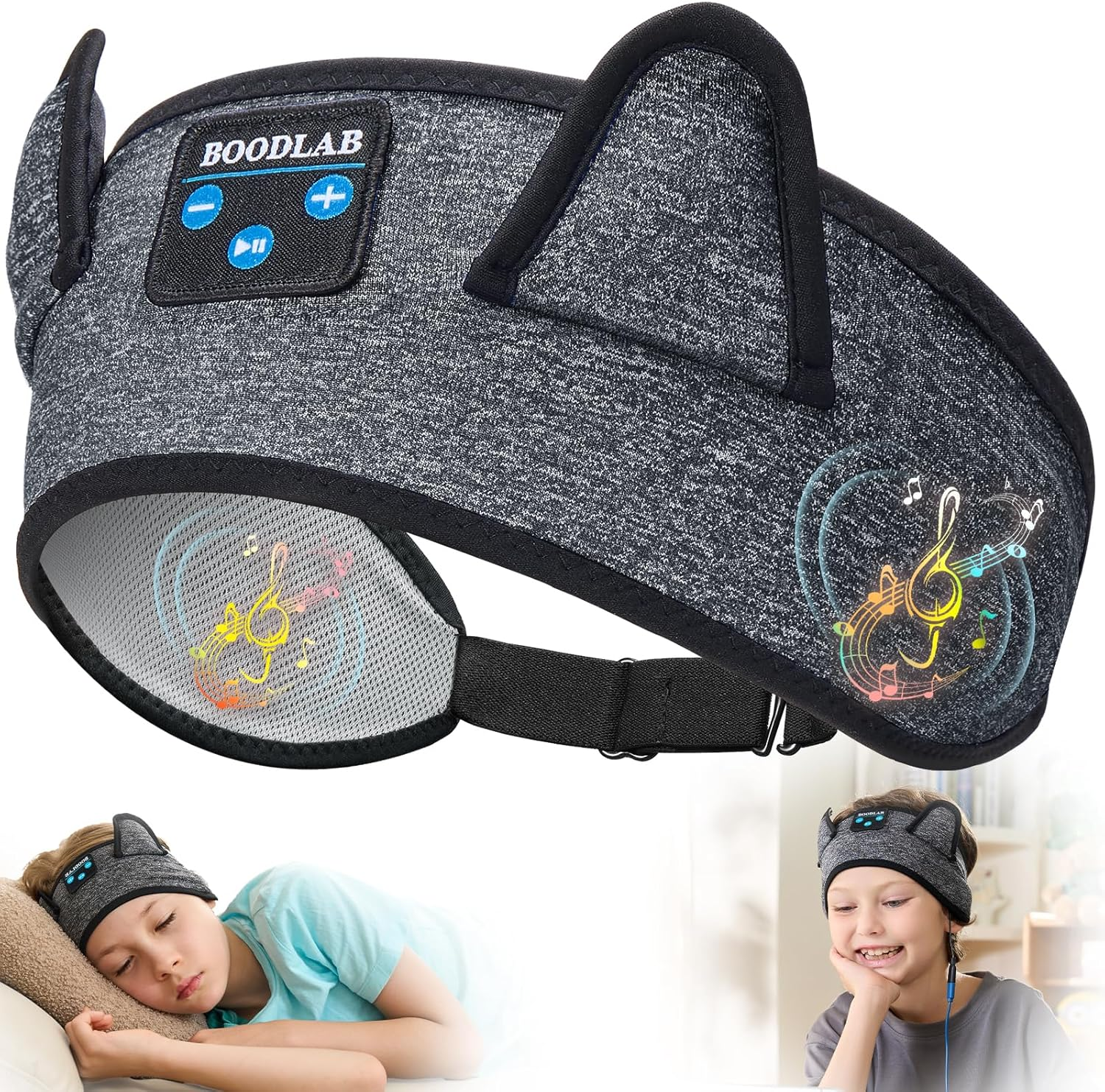 Kids Headband Headphones-Toddler Wireless Bluetooth Headphones with Safe Volume, Wired 3.5Mm Jack, Adjustable Sleep Headband-For School/Airplane Travel/Tablet/Kindle, with Travel Bag - Boys & Girls image number 3