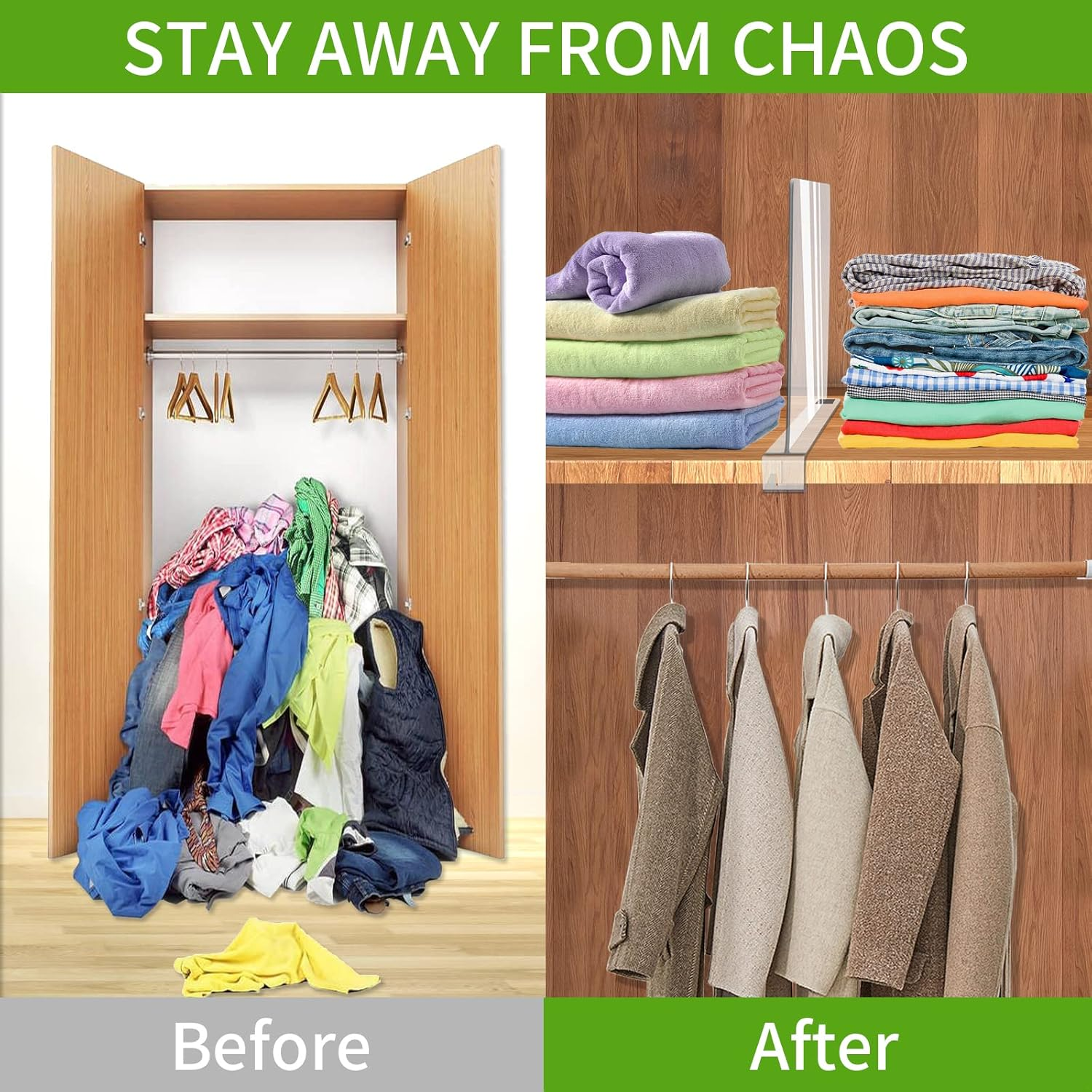 Acrylic Shelf Dividers for Closet Organization, Clear Closet Shelf Separators for Wooden Shelving, Adjustable Acrylic Bookshelf Organizers for Kitchen Cabinets and Bedroom (8PCS) - 4Pcs image number 6