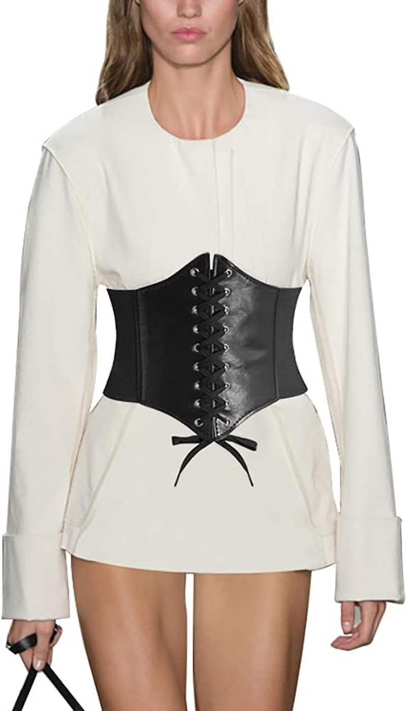 Corset Belts for Women, Wide Elastic Tied Leather Waspie Waist Belt for Girls Dresses image number 5