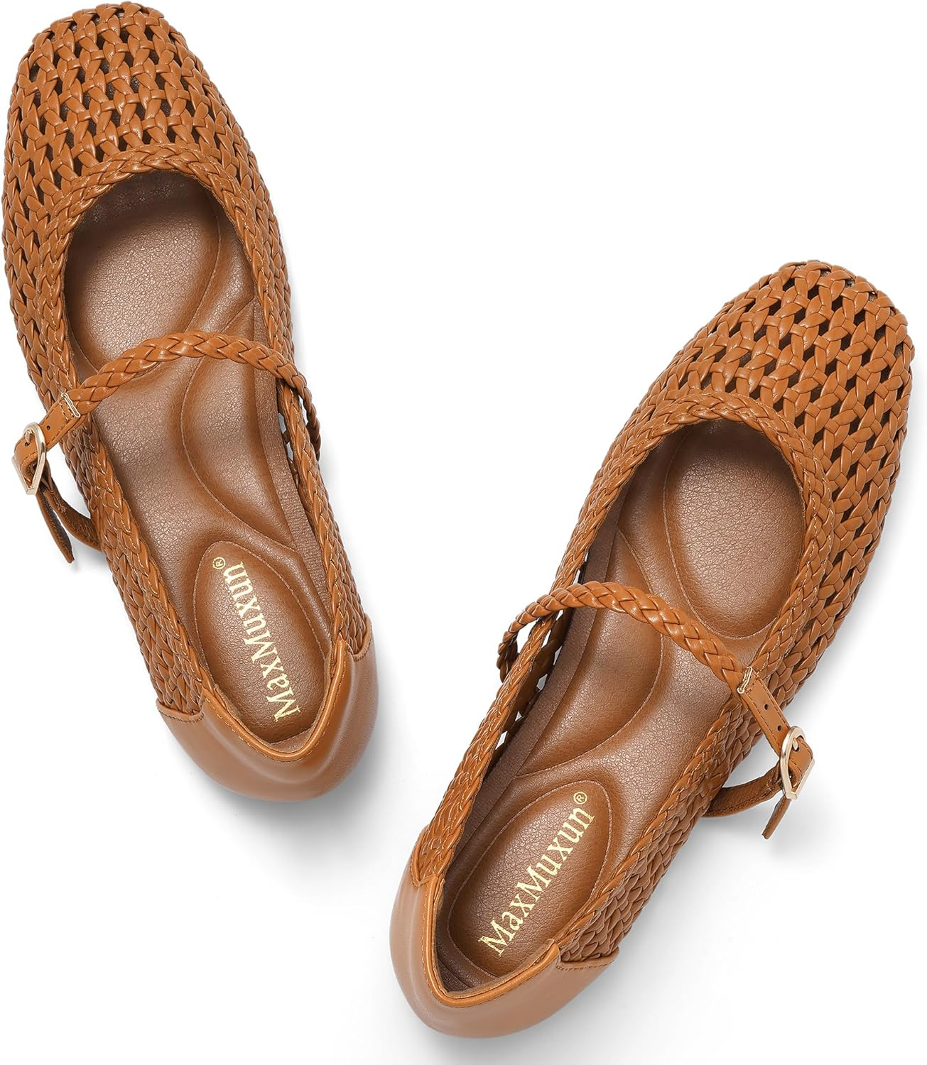 Maxmuxun Ballet Flats for Women Square Toed Mary Jane Flat Comfortable Woven Dressy Shoes image number 5