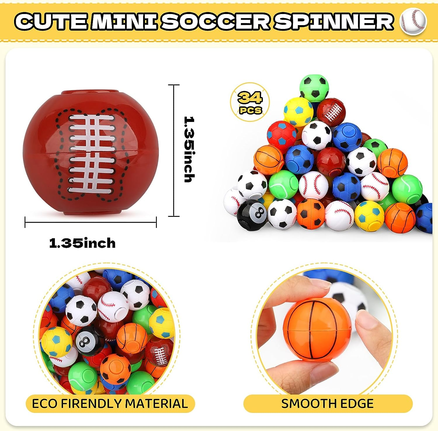 Soccer Party Favors for Kids 4-8 8-12, 36 Pack Fidget Spinner Basketball Balls Goodie Bag Stuffers Treasure Box Toys for Classroom Return Gifts for Kids Easter Party Favors Supplies