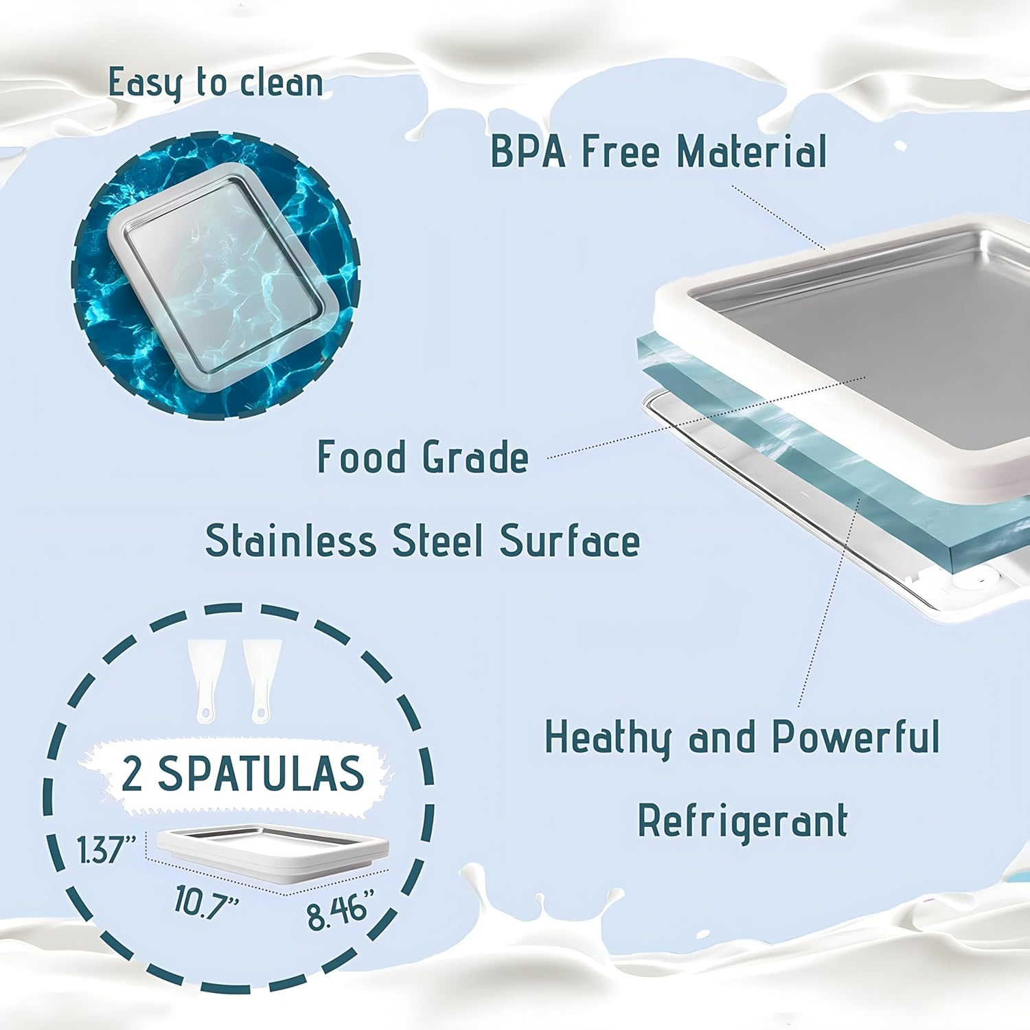 Instant Ice Cream Roll Maker(21.5X26.5Cm) Ice Cream Machine, Sweet Spot Pan, Instant Cold Plate, Ideal for Making Rolled Ice Cream Soft Serve Slushies Frozen Yogurt Sorbet and Gelatod (Green, Large) image number 4