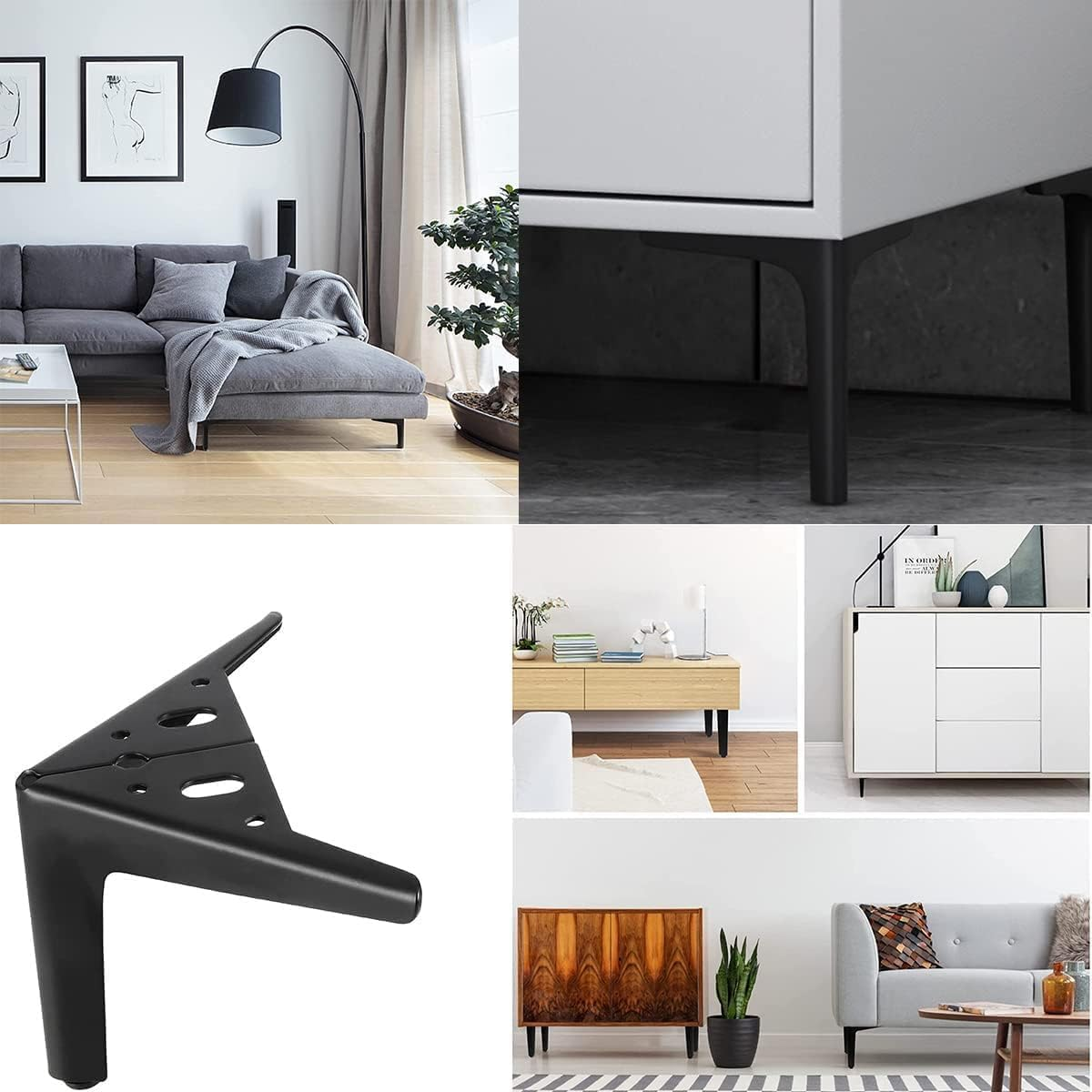 Furniture Leg Metal Set of 4, Black Modern Iron Diamond Triangle Furniture Feet DIY Alternative Suitable for Cabinets Cupboards Sofa Chairs Ottomans Desks Etc. (Black, 18Cm)