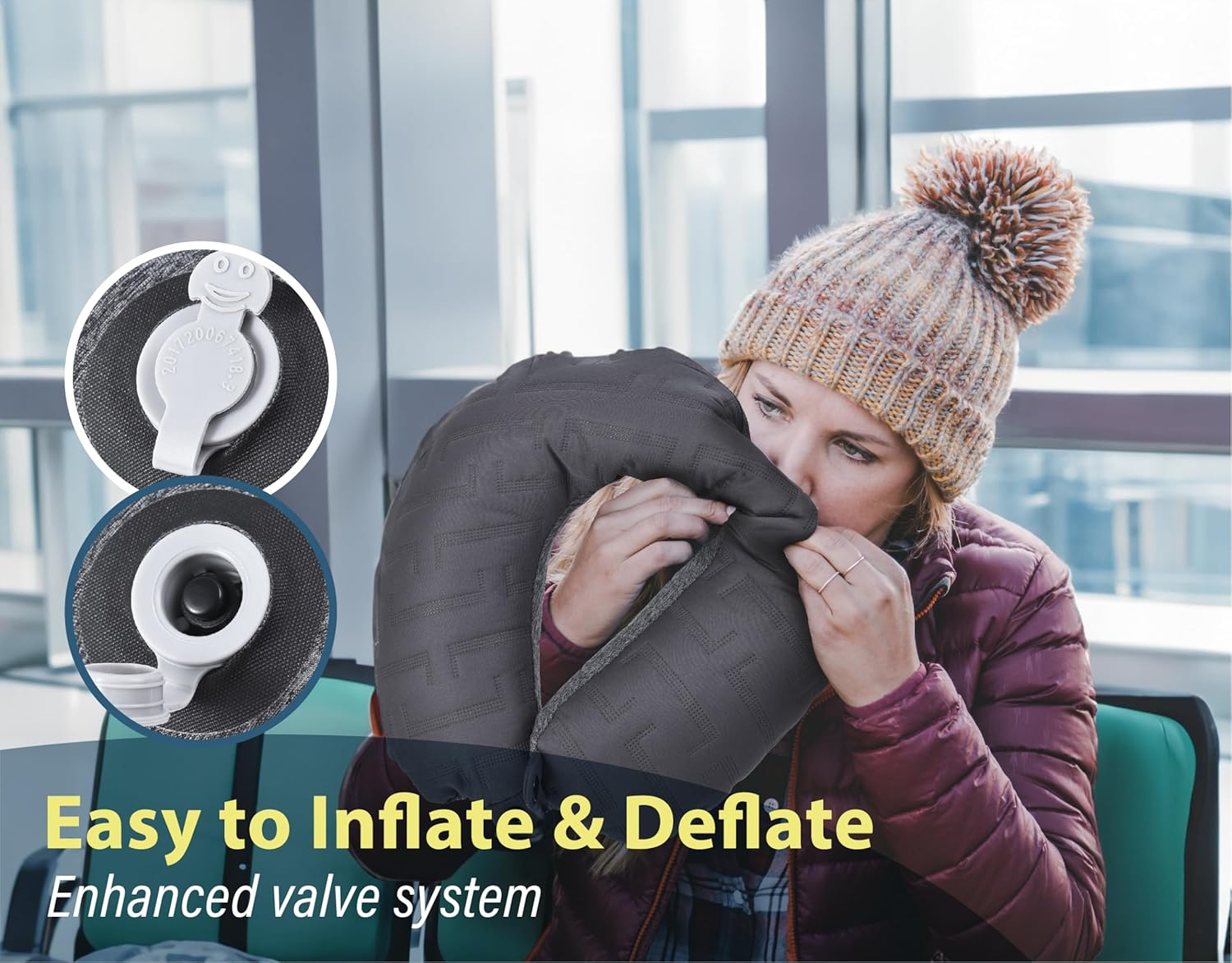 TREKOLOGY Inflatable Neck Pillow for Sleeping with Removable Pillow Covers, Inflatable Travel Pillow for Airplanes, Inflatable Neck Pillow Airplane, Travel Neck Support Pillow Blow up Pillow image number 5