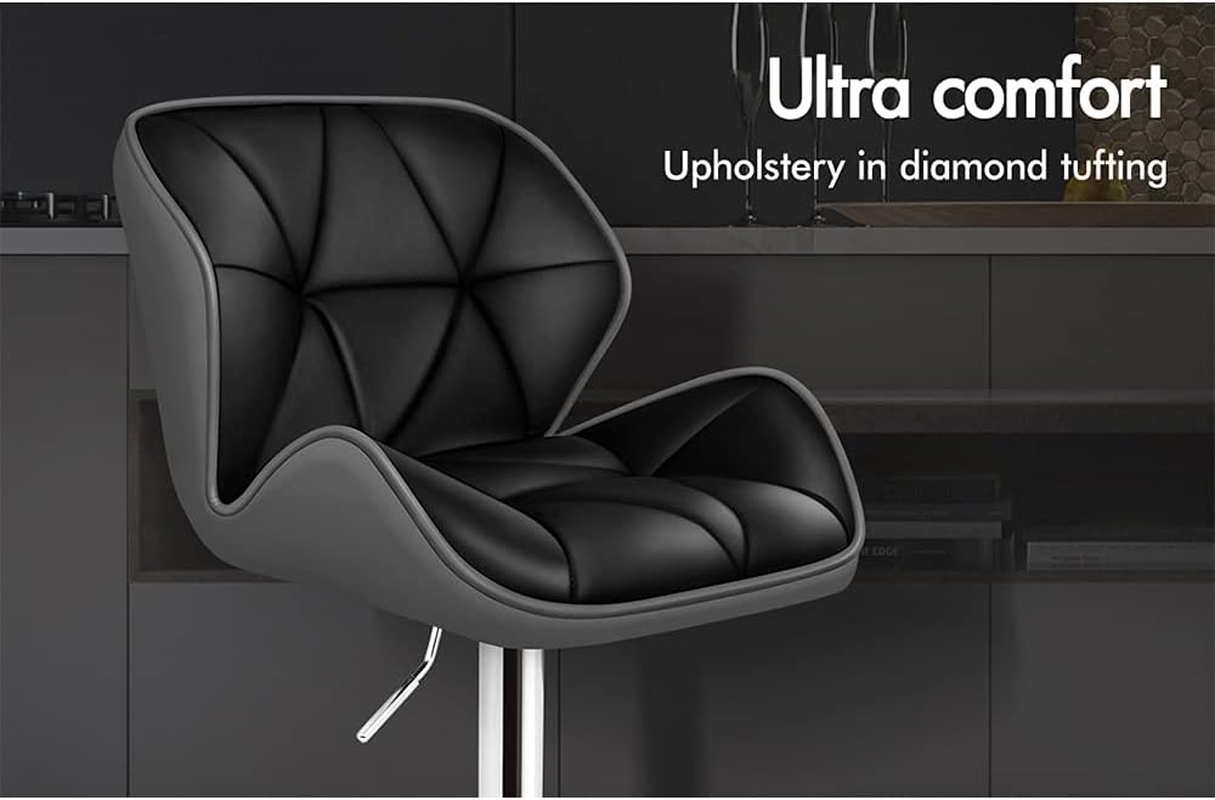 ALFORDSON Bar Stool 2Pcs Adjustable Kitchen Stools Willa Swivel Counter Barstools Black & Grey Dining Chair in 62-84Cm Seat Height with Anti-Slip Floor Protector for Home Bar Dining Room - 2 X Willa Black  Grey image number 5