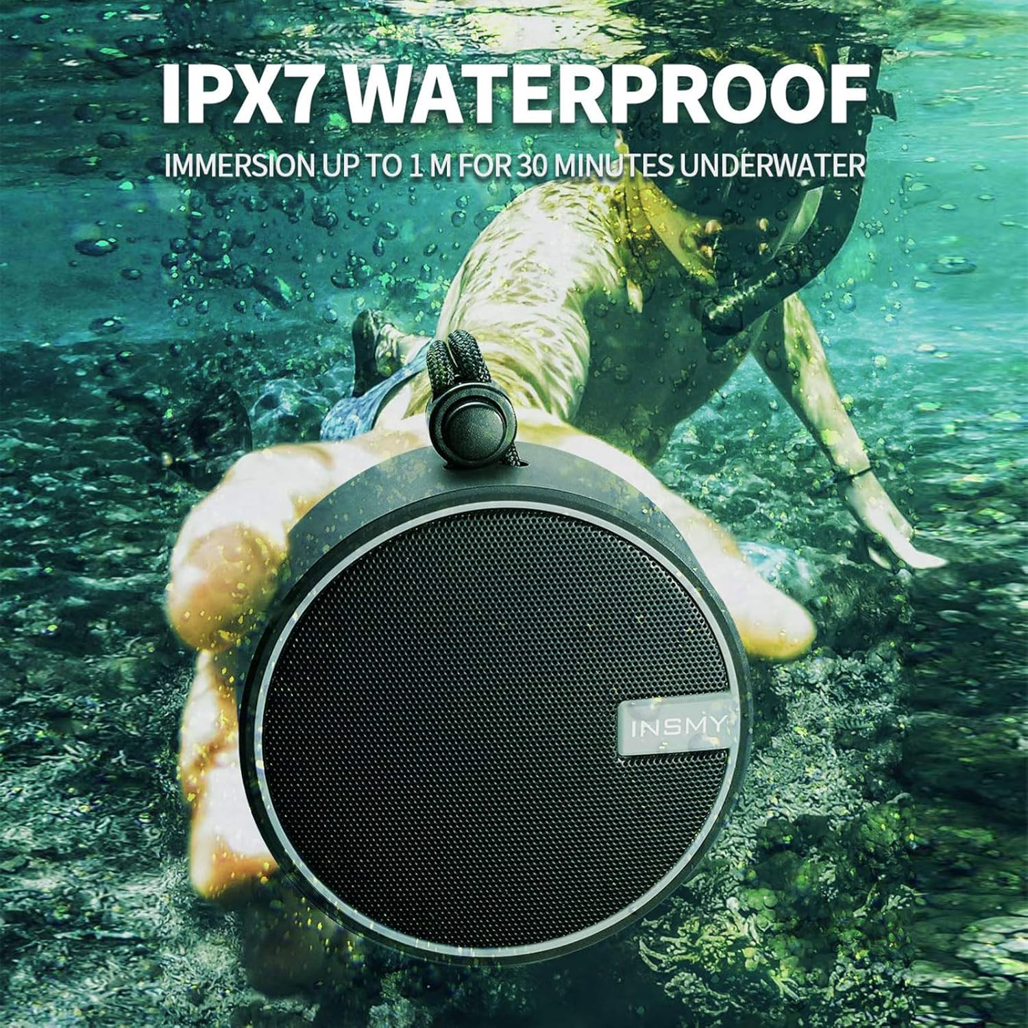 INSMY Portable Shower Speaker, IPX7 Waterproof Wireless Ourdoor Speaker with HD Sound, Support TF Card, Suction Cup for Home, Pool, Beach, Boating, Hiking image number 1