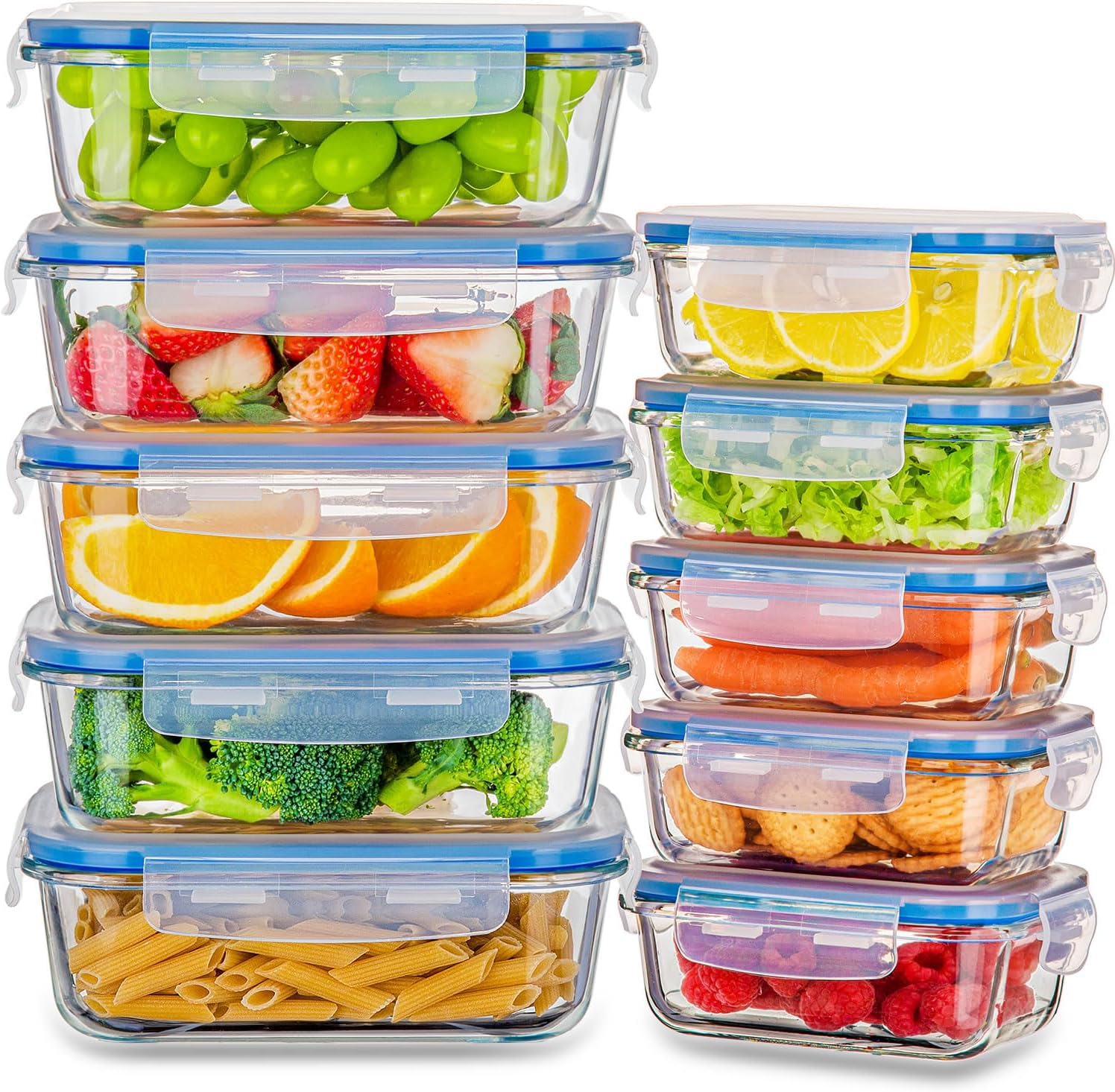 Stelive 10 Pack Glass Food Storage Containers (1040ML&370ML), Glass Meal Prep Containers, Airtight Lunch Bento Box with Leakproof Lids for Kitchen Storage & Organisation, for Microwave, Oven & Freezer