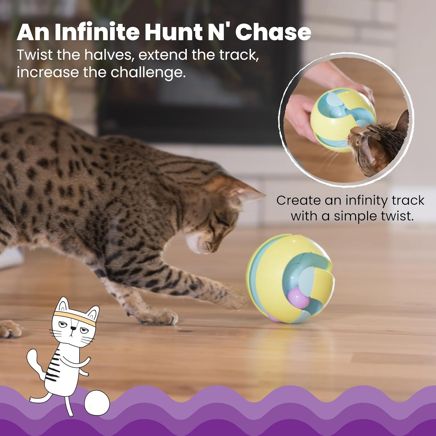 Catstages Twist-A-Ball 3-In-1 Convertible Cat Track Toy, Rolling Ball Toy for Indoor Cats, Green image number 1