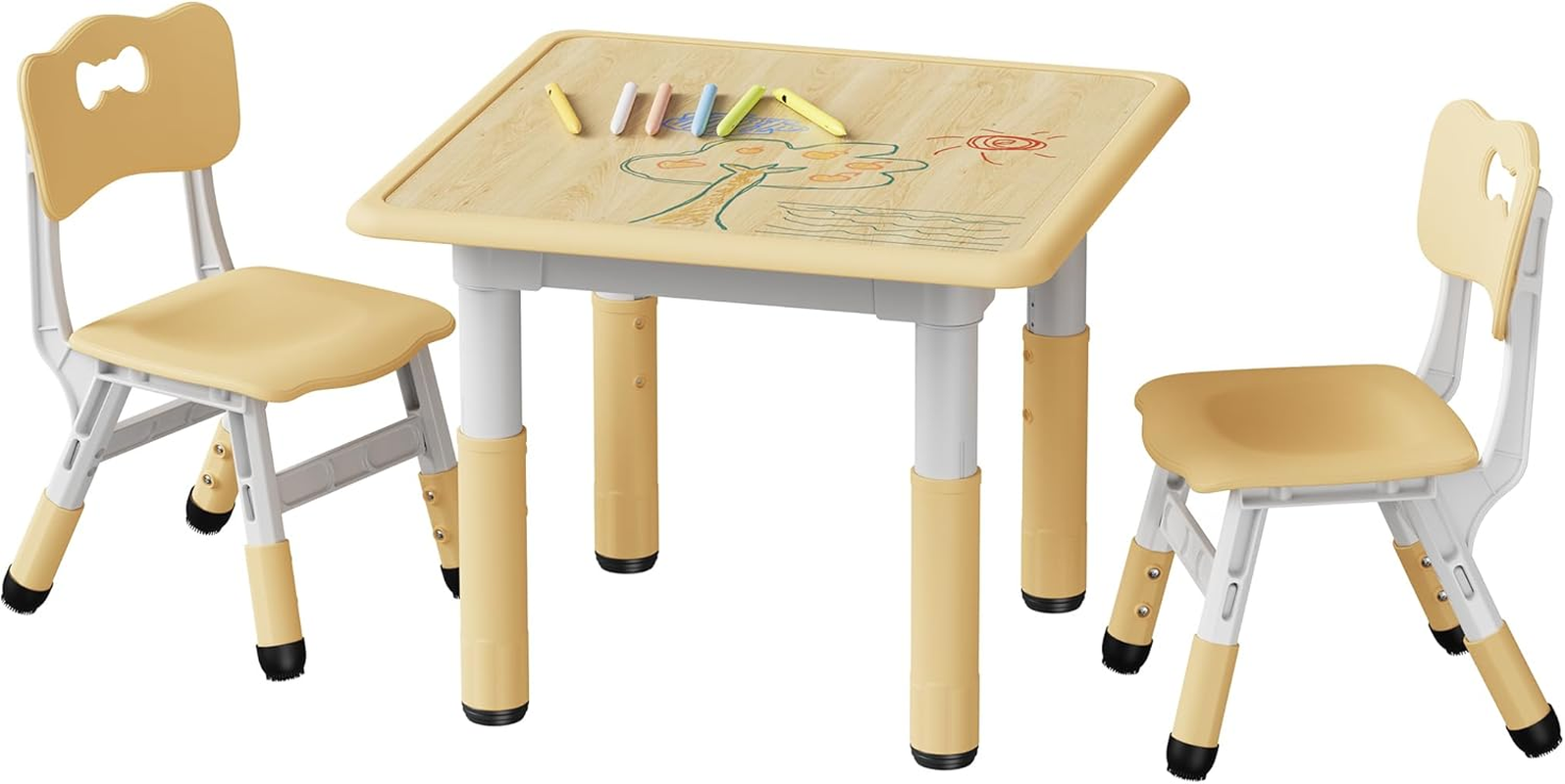 Brelley Kids Table and 2 Chairs Set, Height Adjustable Toddler Table and Chair Set, Graffiti Desktop, Classroom/Daycare/Home, Children Multi-Activity Table for Ages 2-8 image number 3