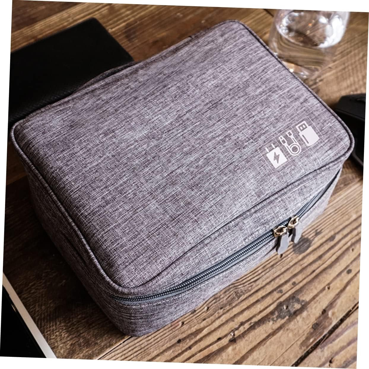 KICHOUSE Polyester Travel Storage Bag for Data Cable and Electronics for Organizing USB Drives and Power Banks Grey