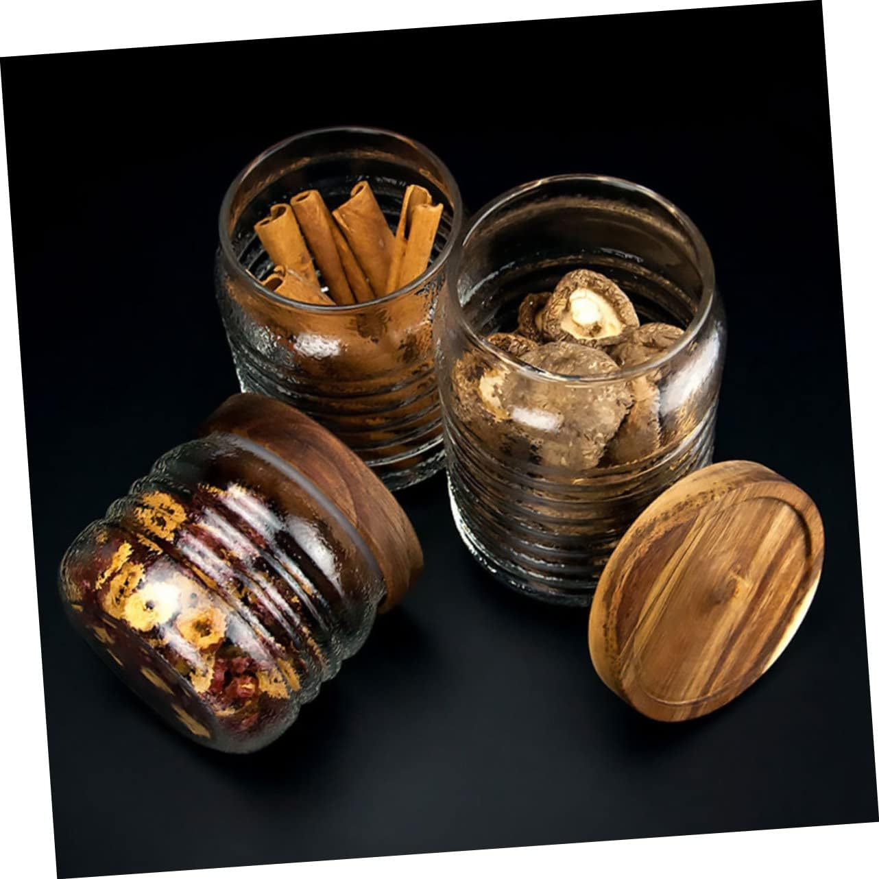 FELTECHELECTR Wooden Lid Glass Storage Jar Sealed Canister for Tea Spices Dry Food High Borosilicate Glass Moisture Home Kitchen Organization image number 5